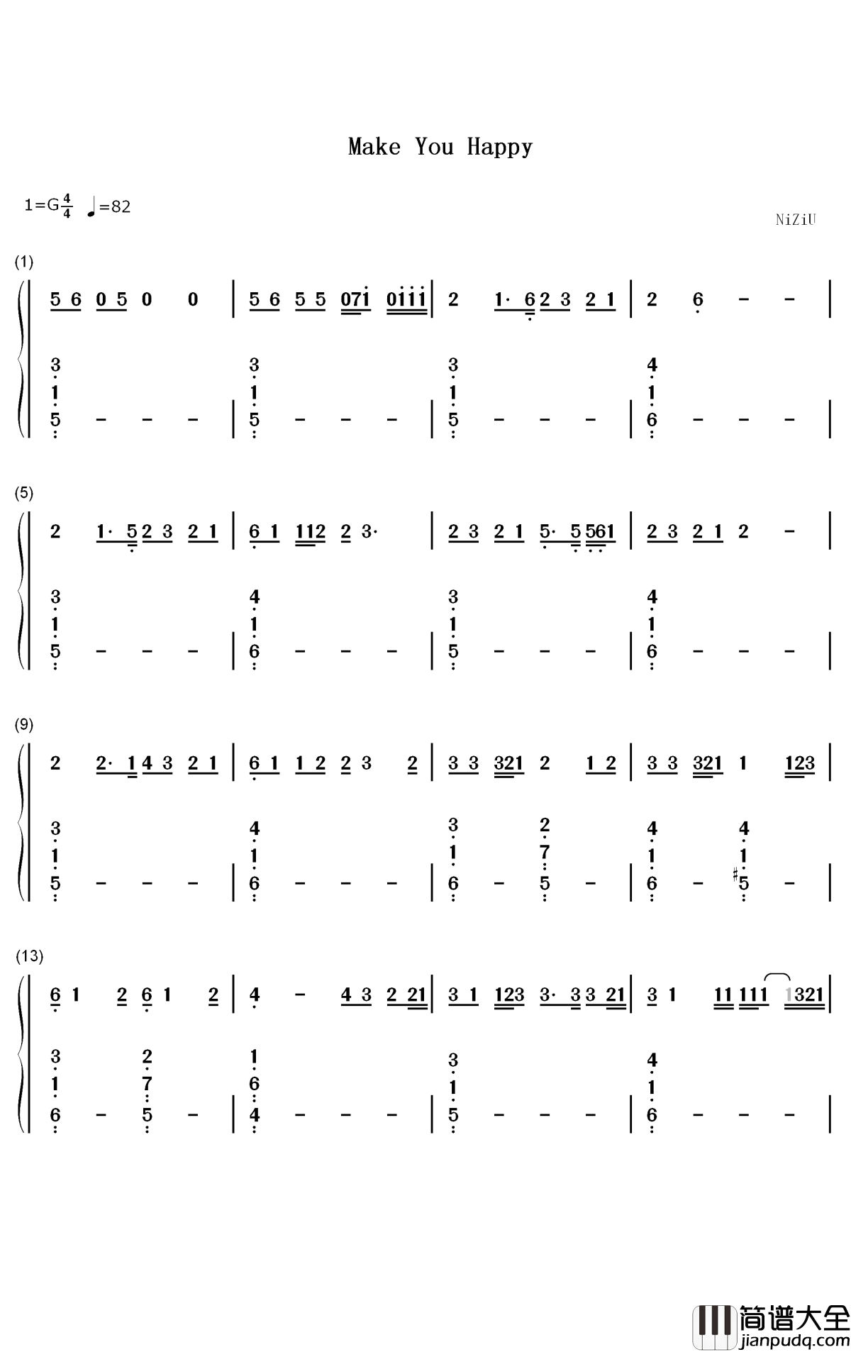 Make_You_Happy钢琴简谱_数字双手_NiziU