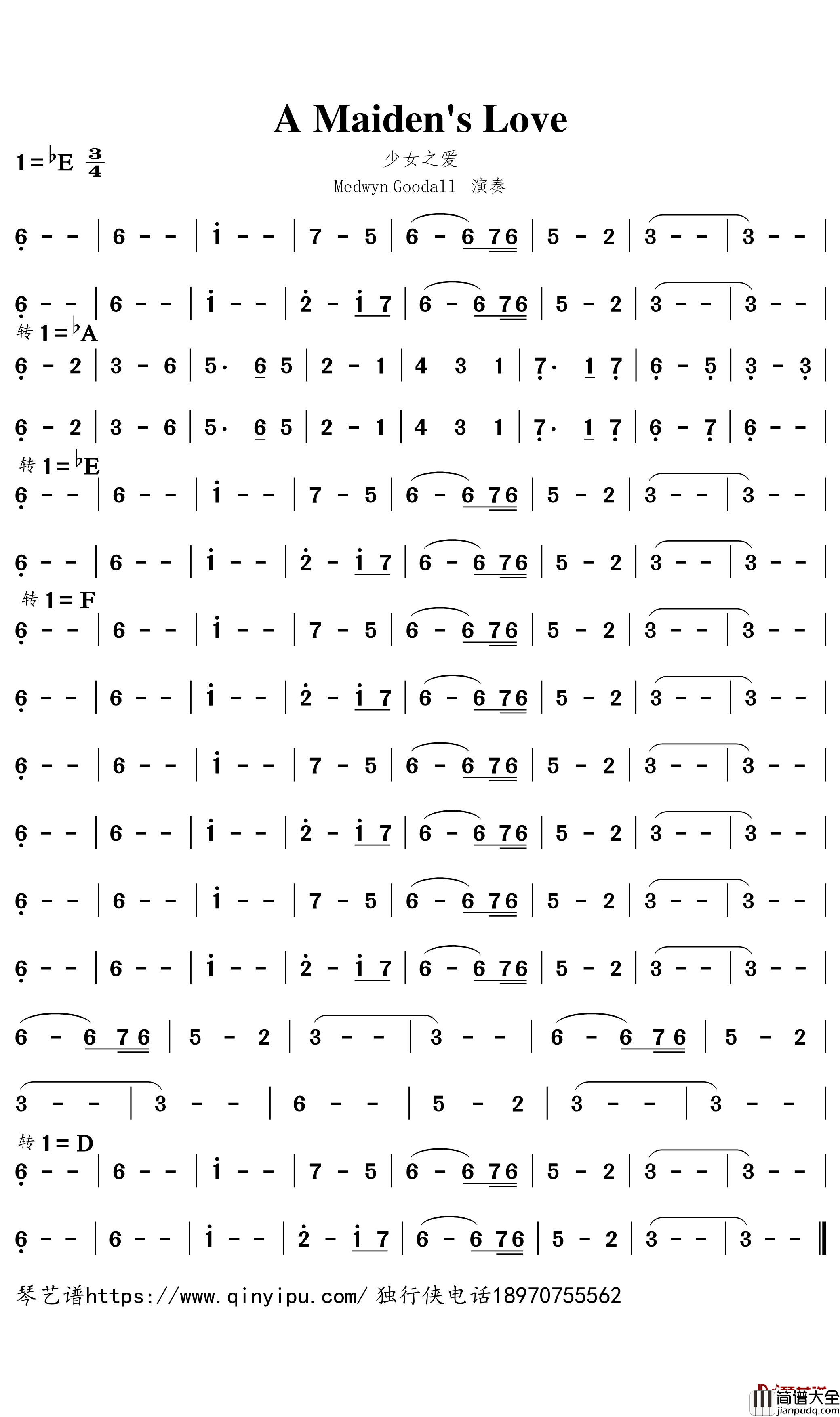 A_Maiden's_Love简谱_少女之爱_Medwyn_Goodall演奏_独行侠曲谱