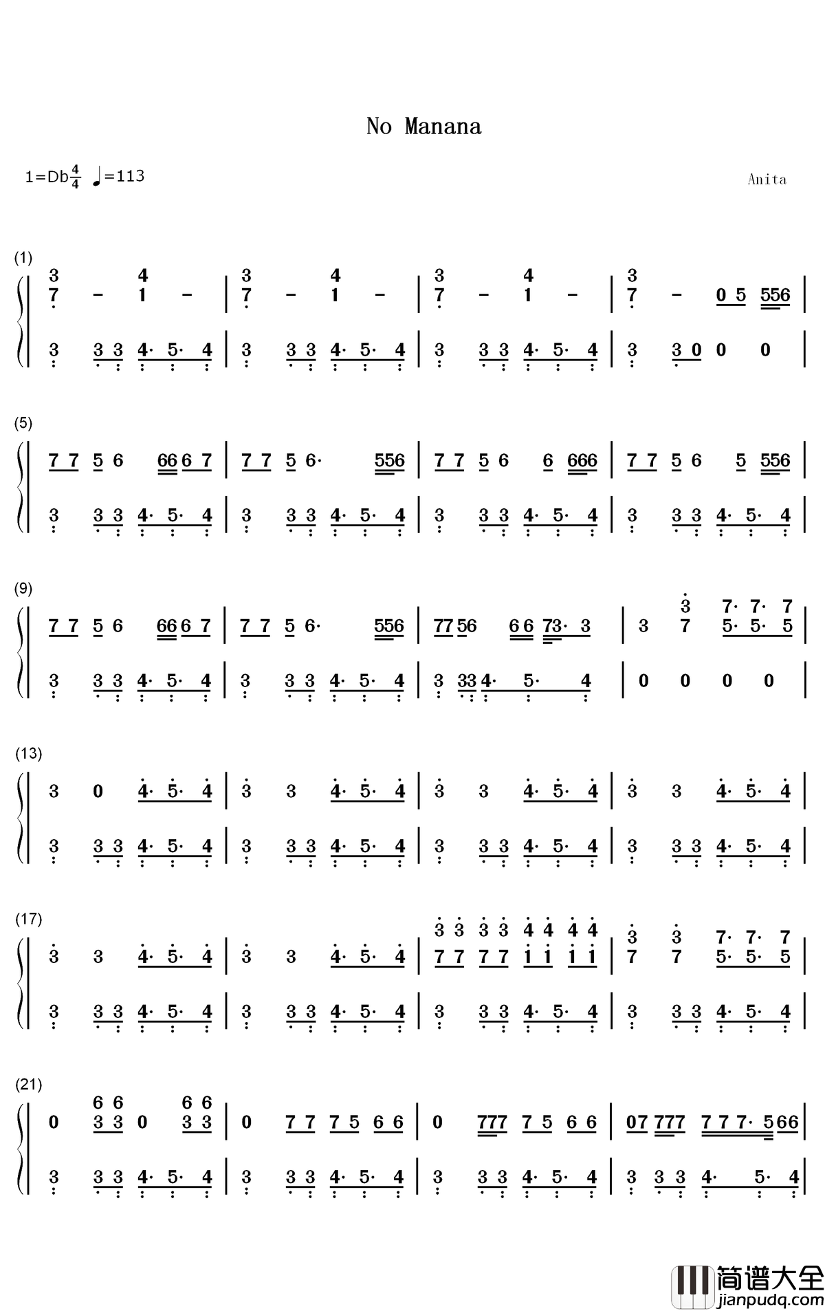 No_Manana钢琴简谱_数字双手_Black_Eyed_Peas_El_Alfa