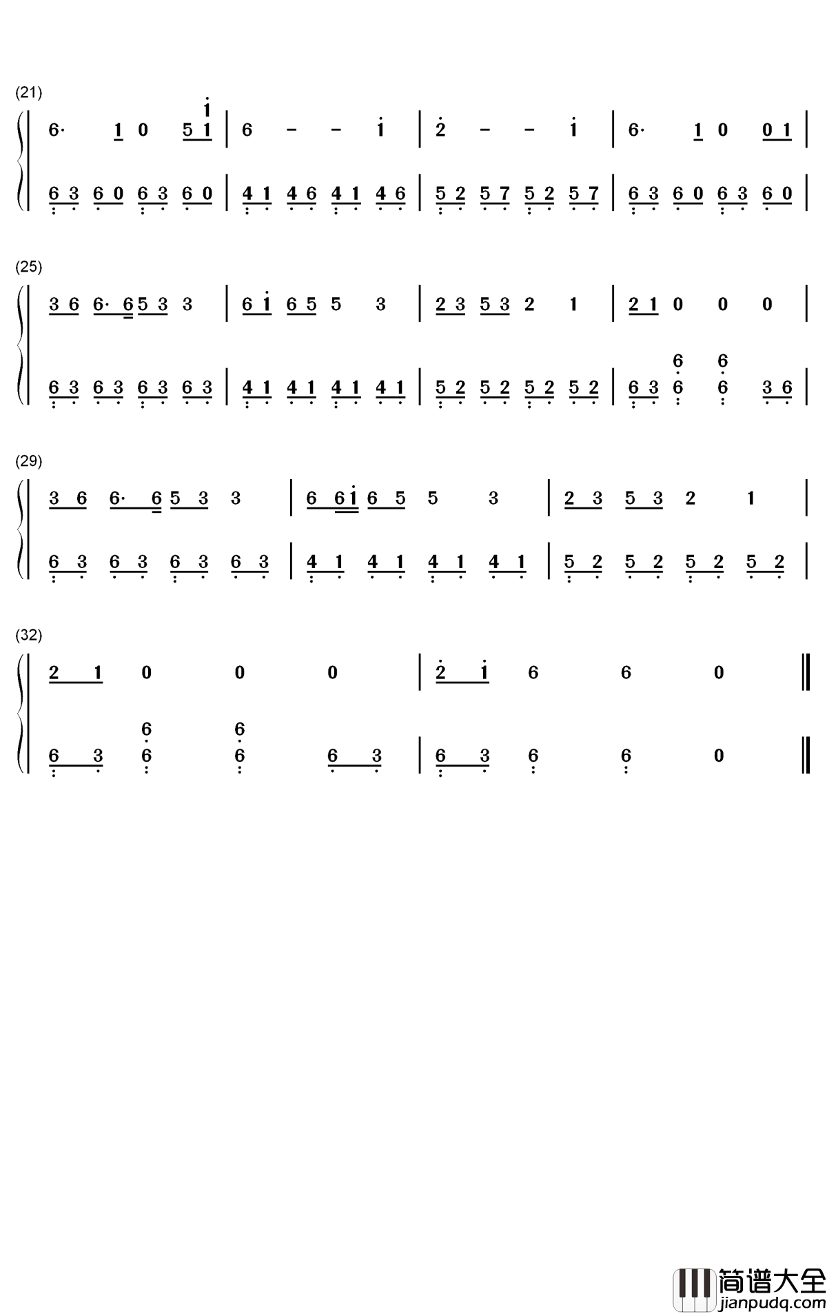 火苗钢琴简谱_数字双手_格格