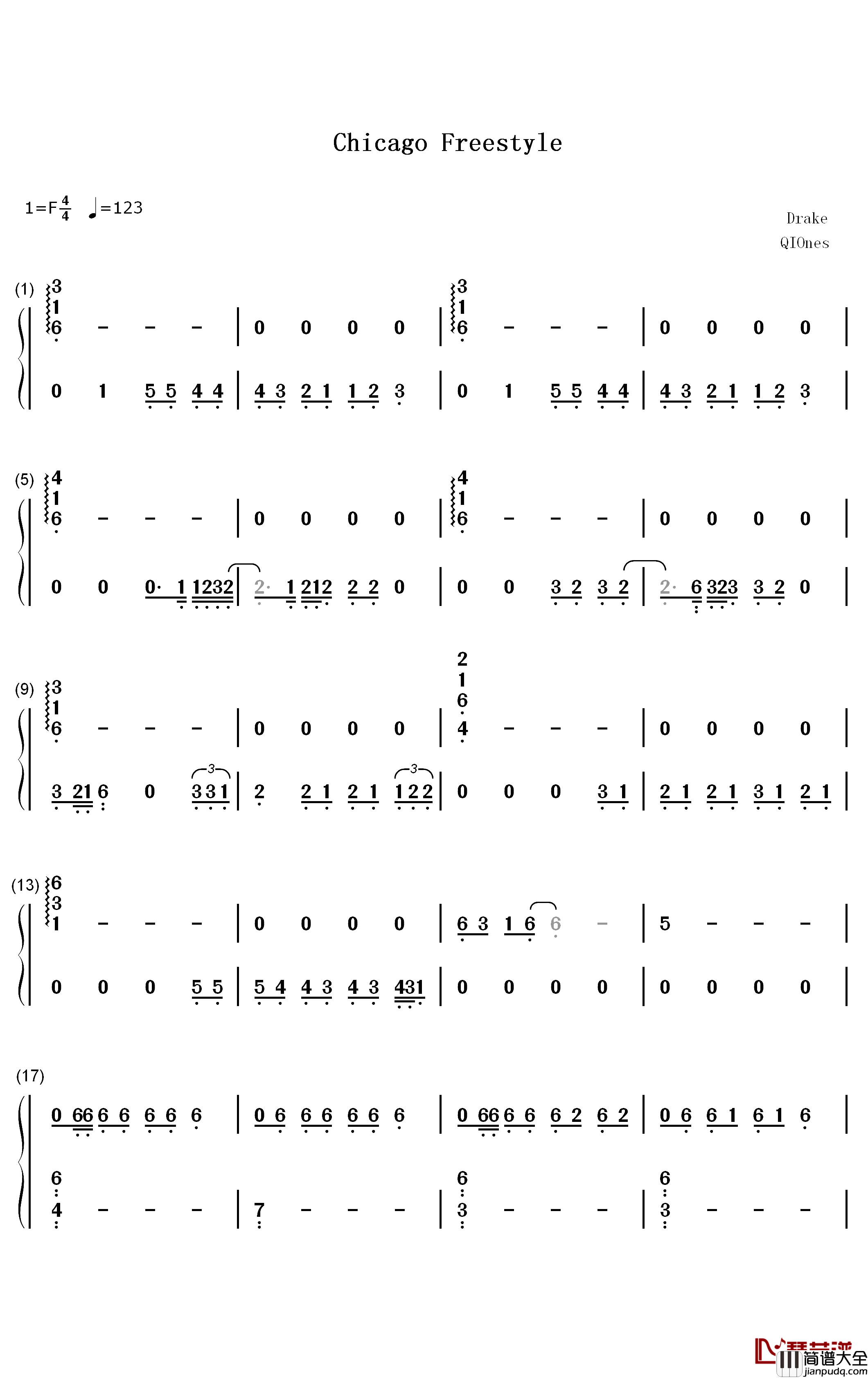 Chicago_Freestyle钢琴简谱_数字双手_Drake