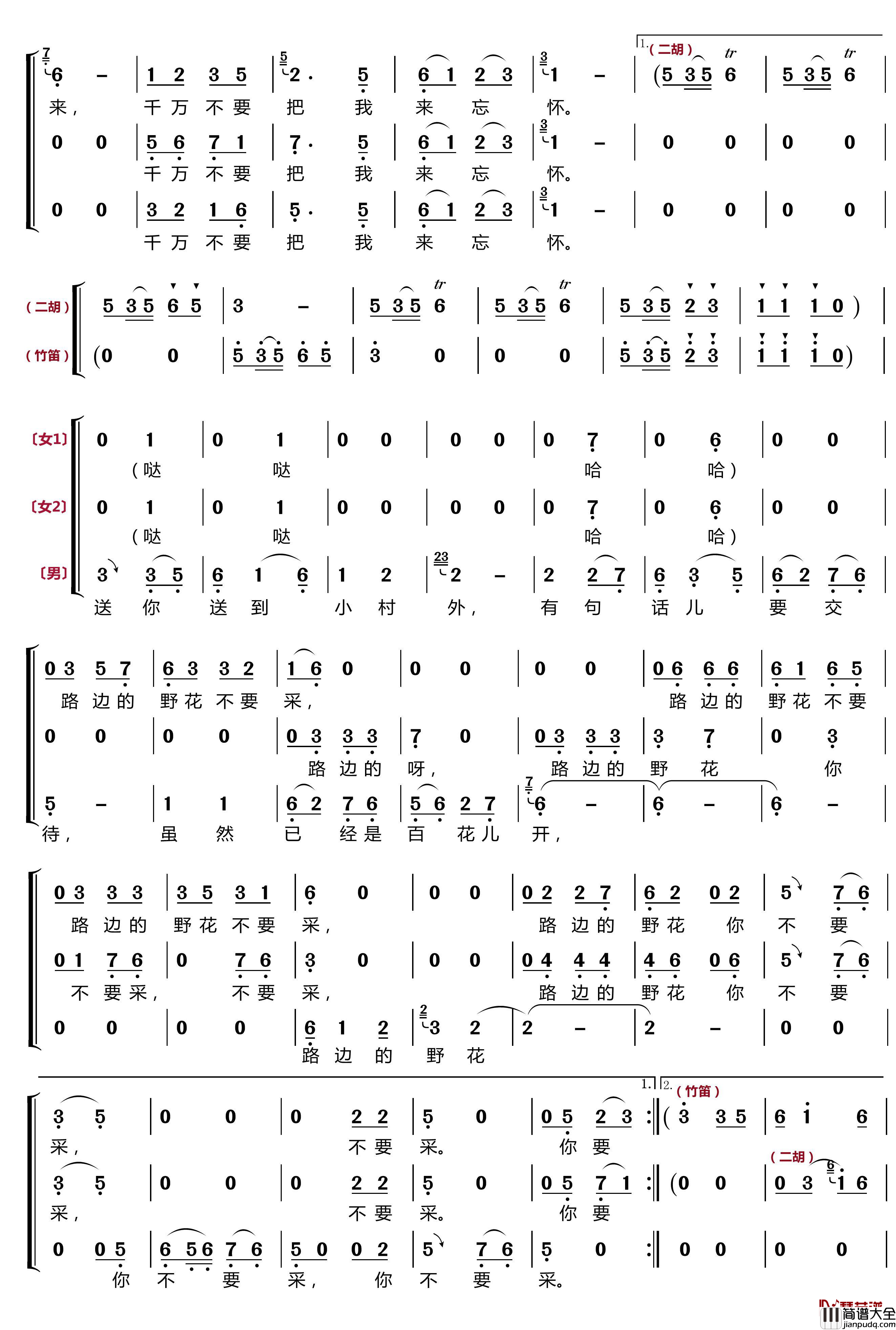 路边的野花你不要采简谱(歌词)_梦之旅组合歌曲