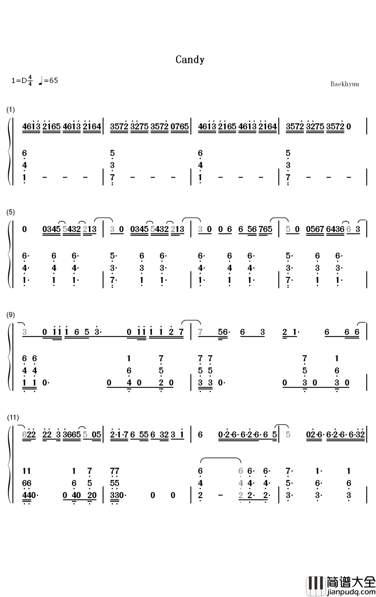 Candy钢琴简谱_数字双手_边伯贤