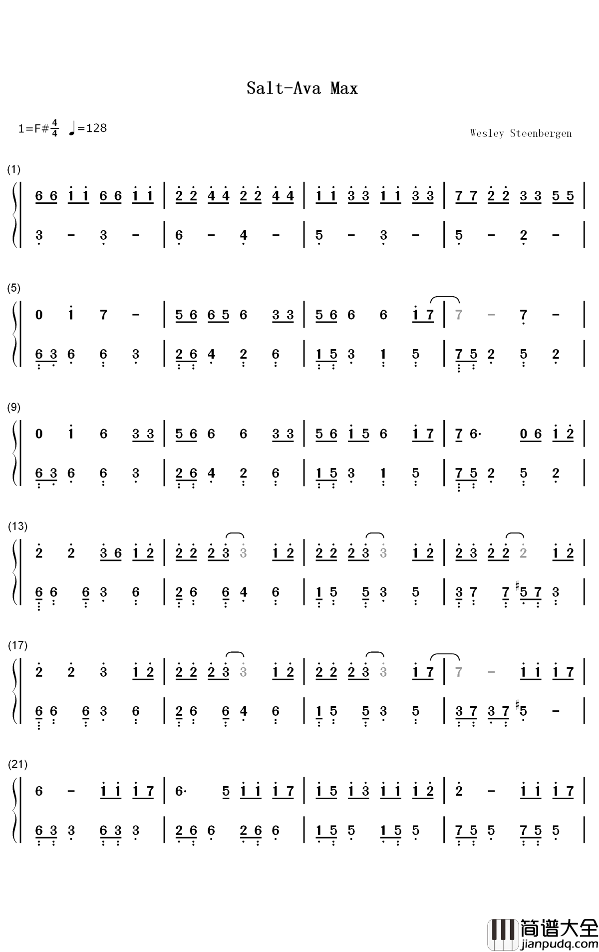 Salt钢琴简谱_数字双手_Ava_Max