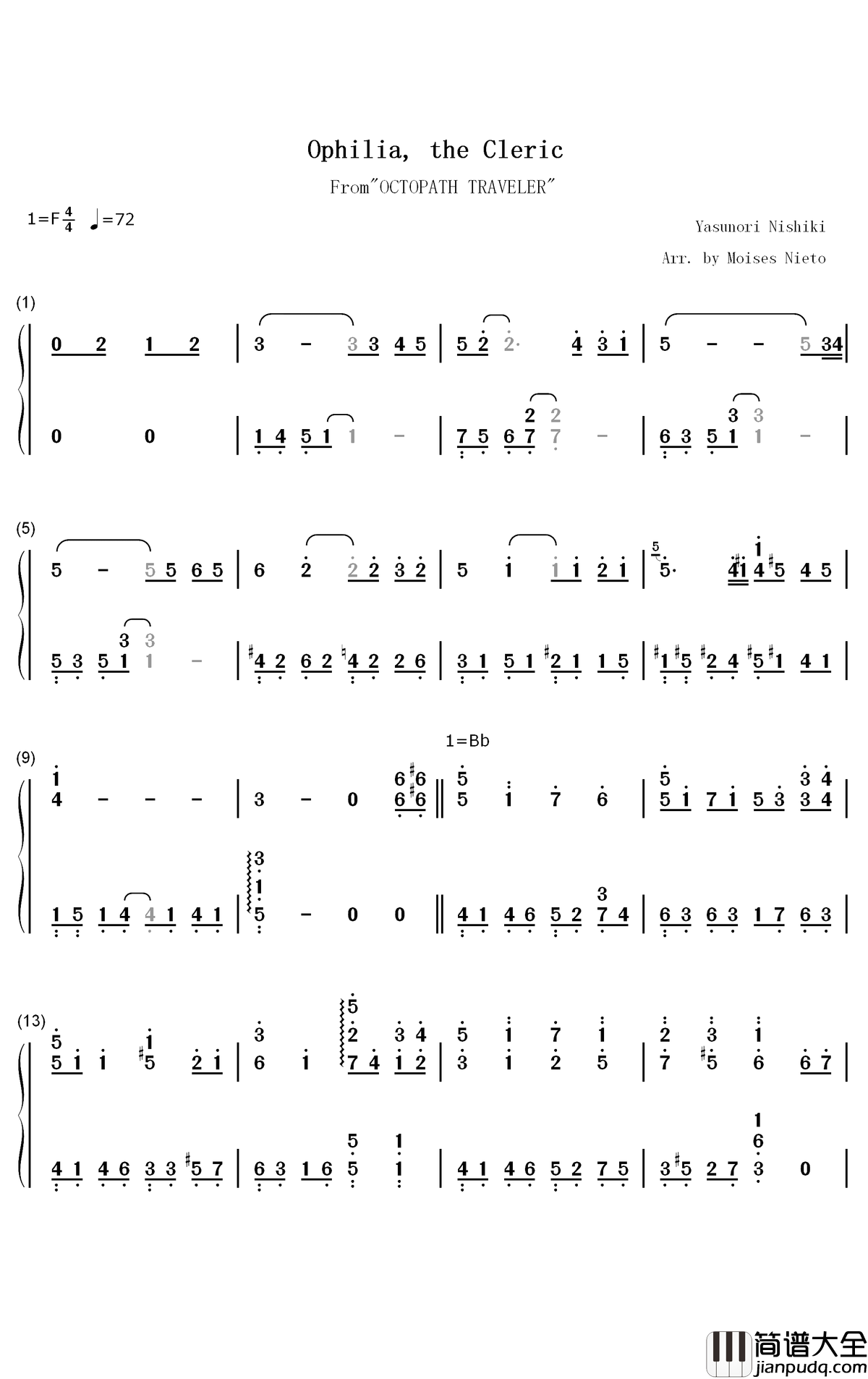 _Ophilia_the_Cleric钢琴简谱_数字双手_西木康智
