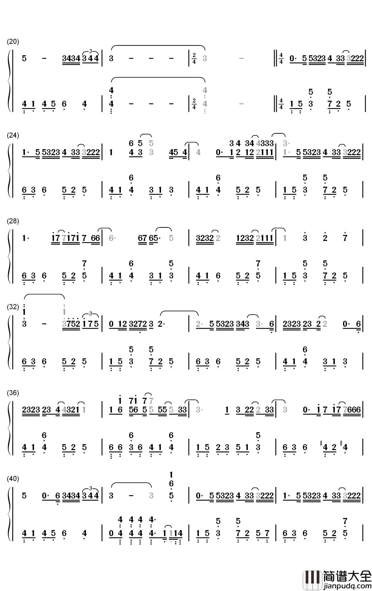 Flower钢琴简谱_数字双手_尹美莱