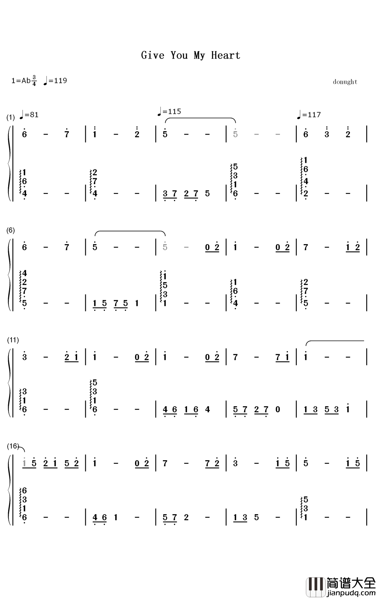 Give_You_My_Heart钢琴简谱_数字双手_IU