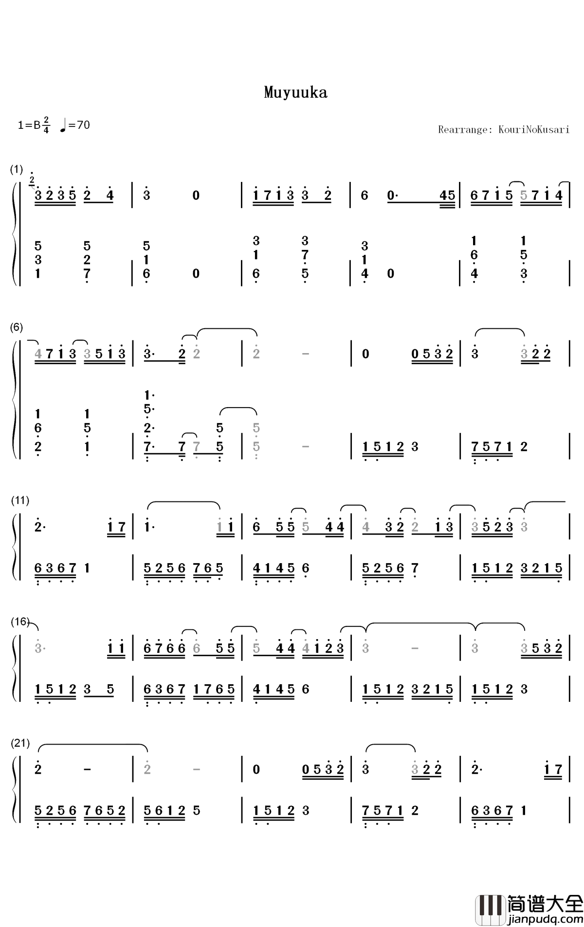 Muyuuka钢琴简谱_数字双手_RURUTIA_ルルティア