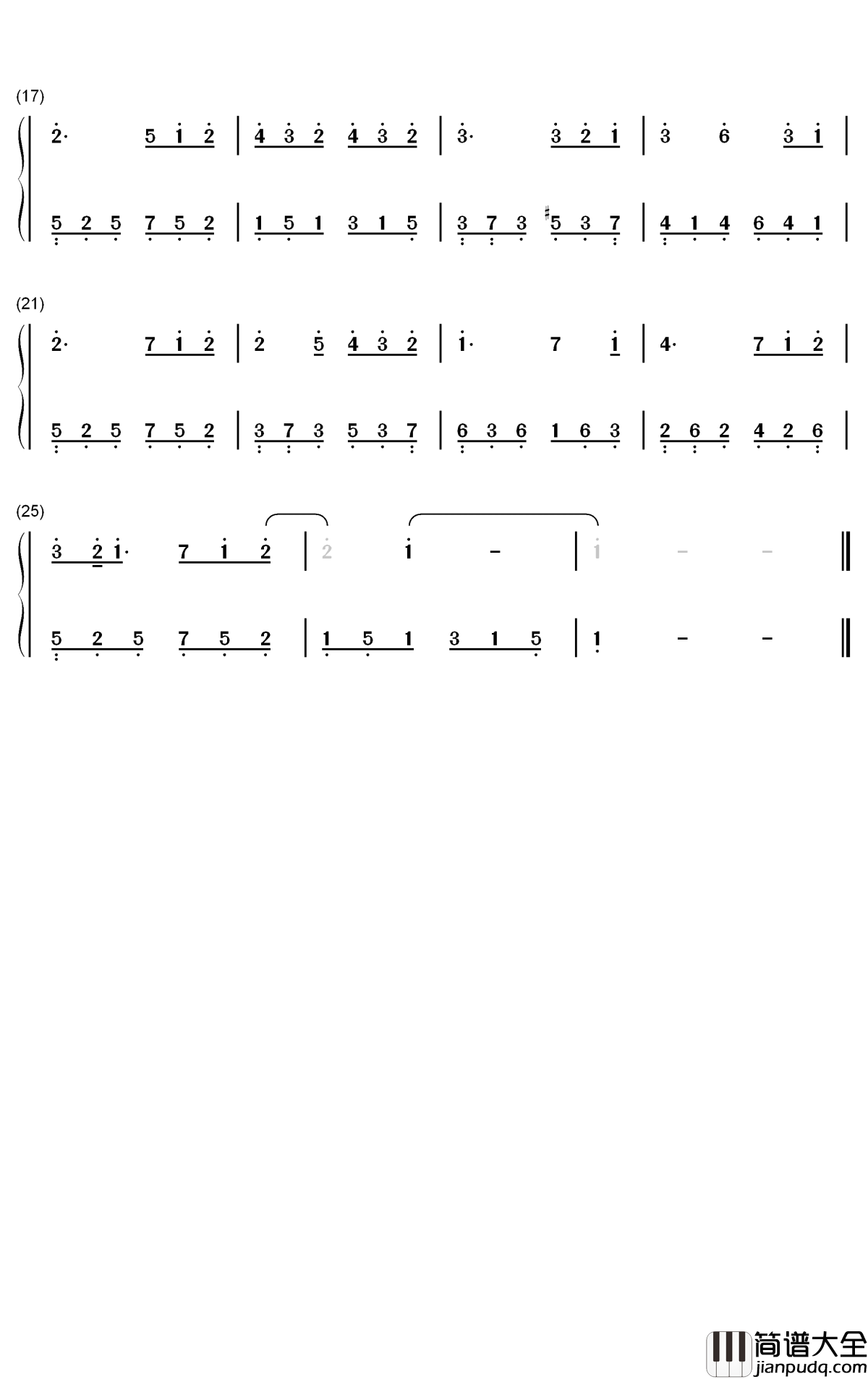 谁唱都好听的_喜欢你_钢琴简谱_数字双手_希林娜依·高