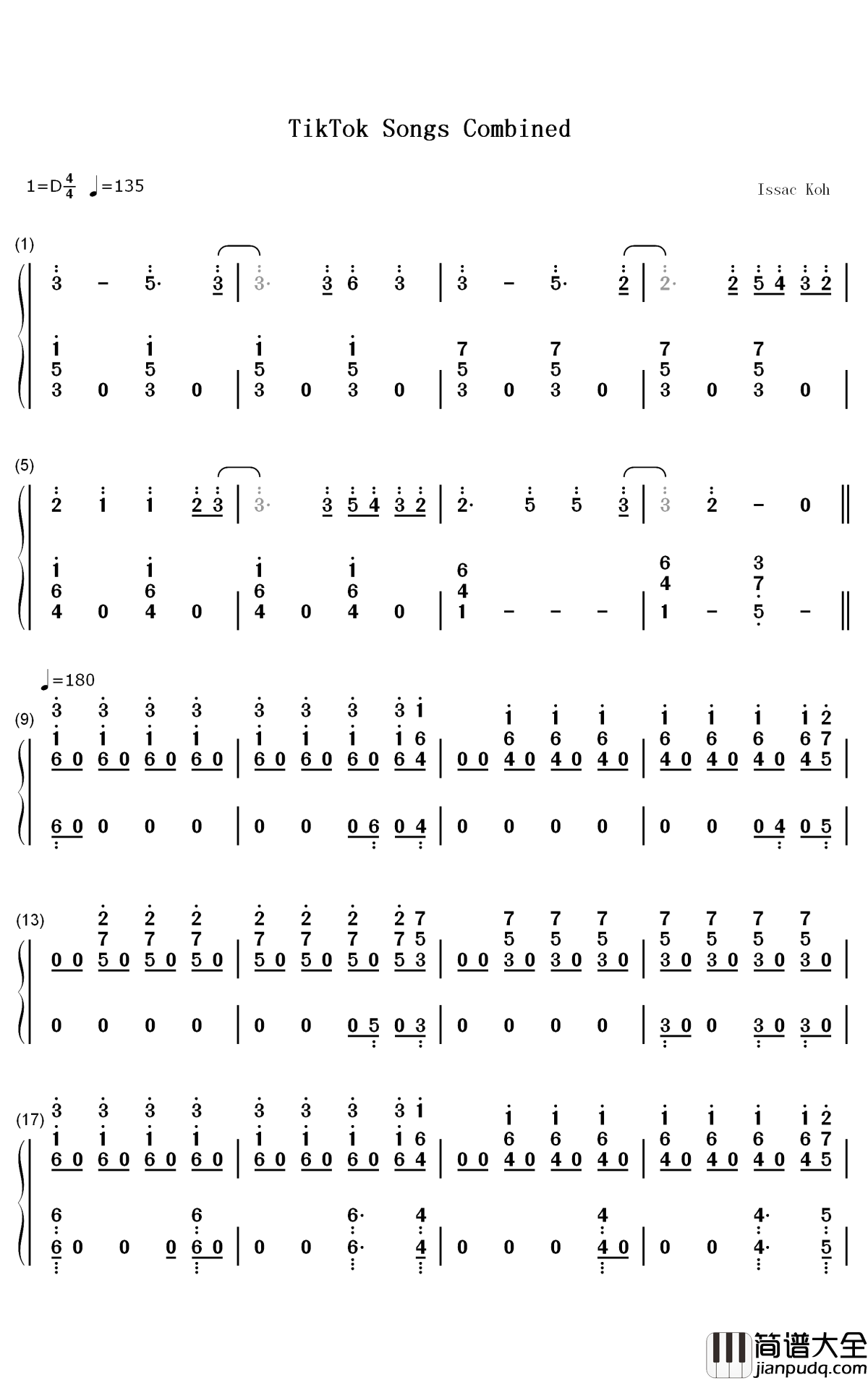 抖音最火英语歌曲串烧钢琴简谱_数字双手_Various_Artists