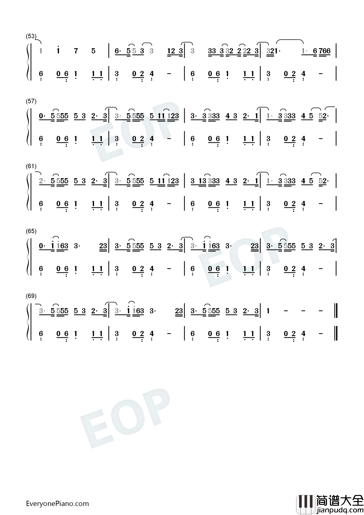 No_Judgement钢琴简谱_数字双手_Niall_Horan