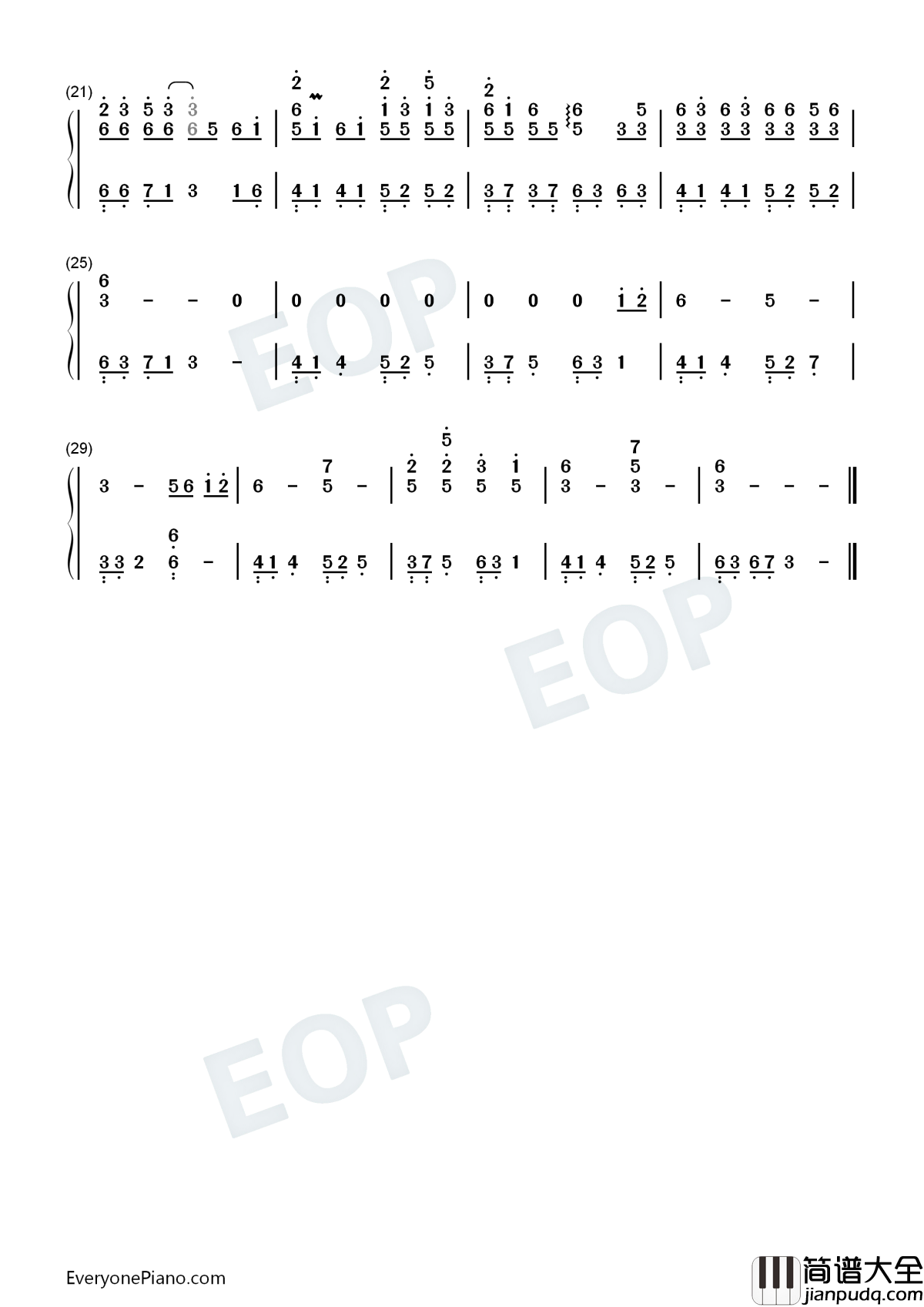 莫问归期钢琴简谱_数字双手_蒋雪儿