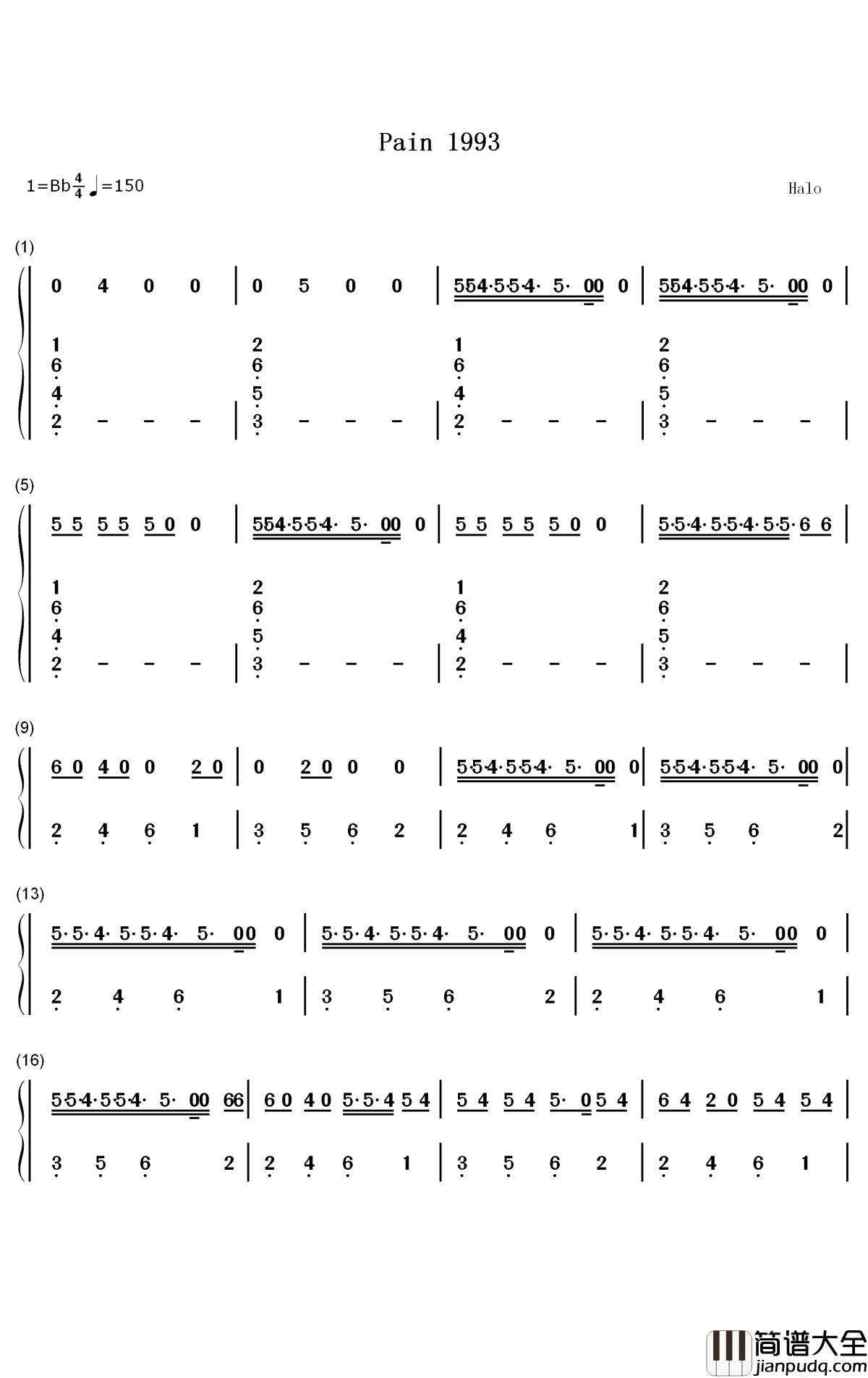 Pain_1993钢琴简谱_数字双手_Drake