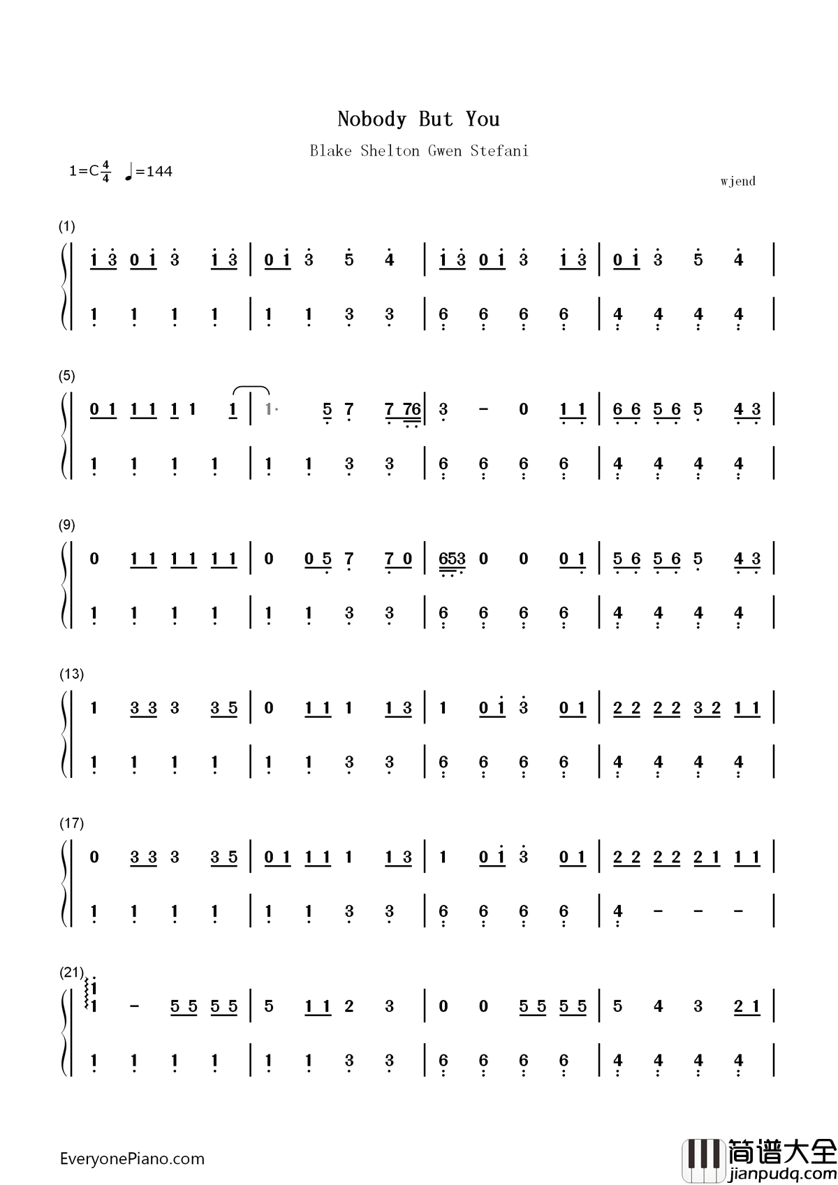 Nobody_but_You钢琴简谱_数字双手_Blake_Shelton_Gwen_Stefani