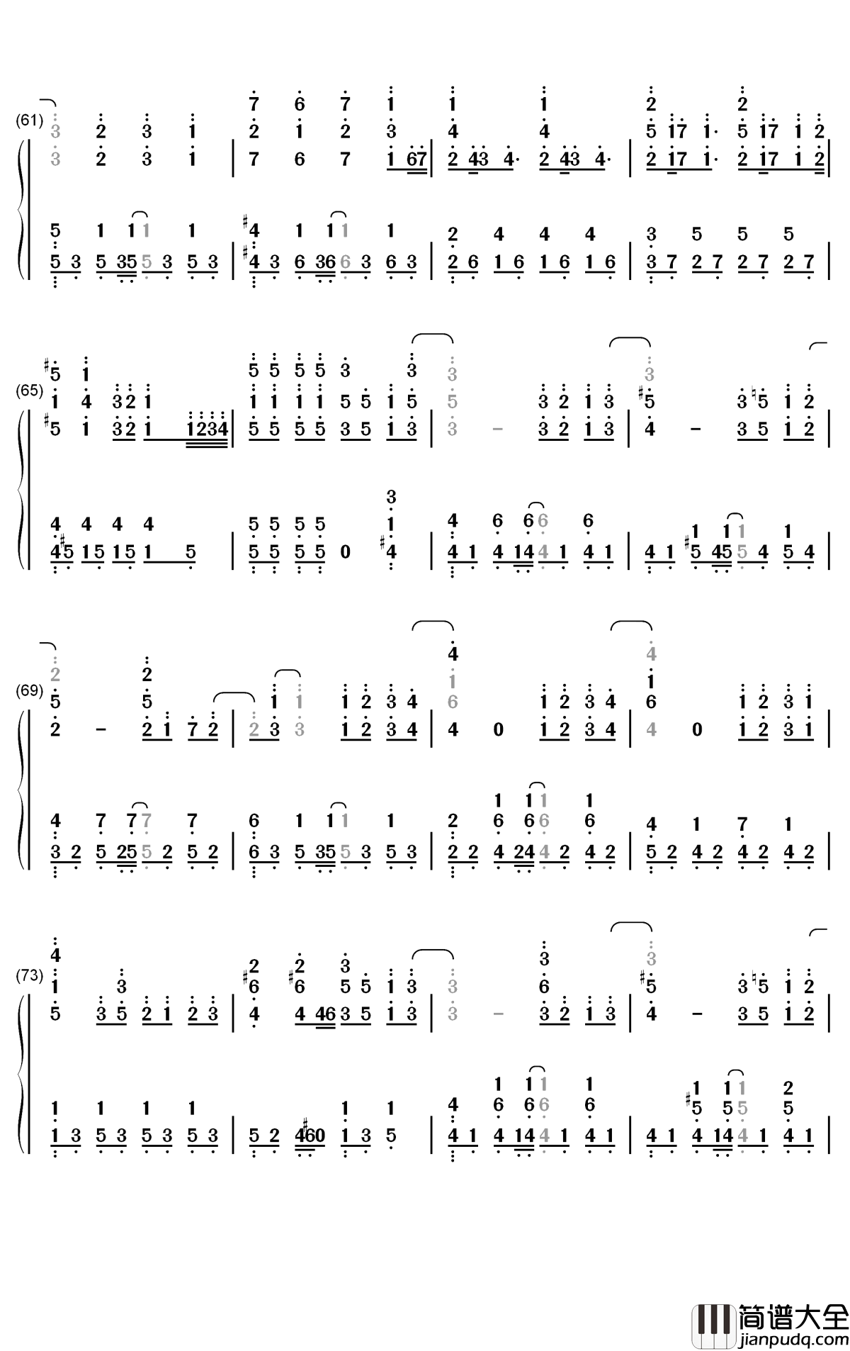 爱情废柴钢琴简谱_数字双手_周杰伦