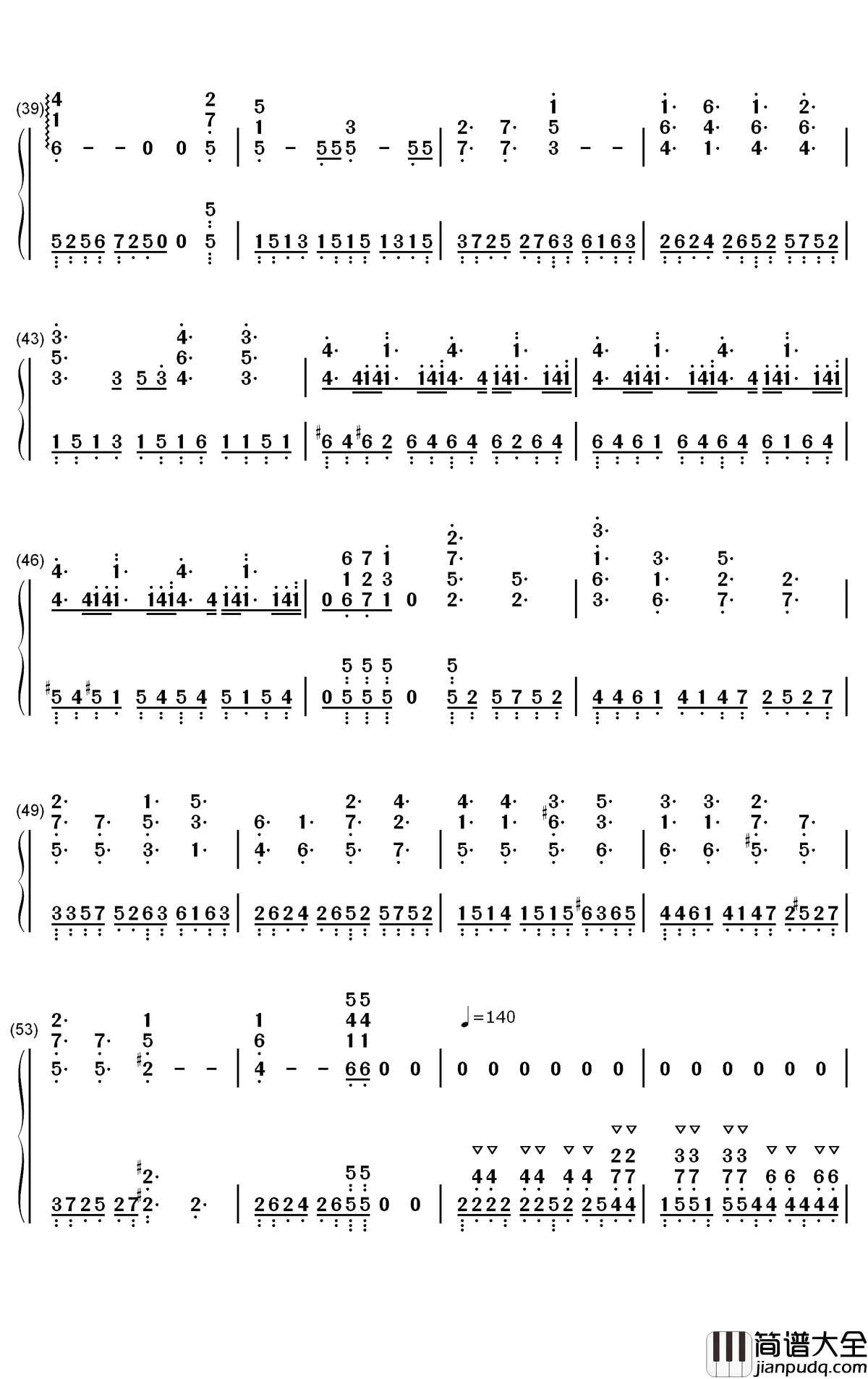 喜欢你钢琴简谱_数字双手_徐佳莹
