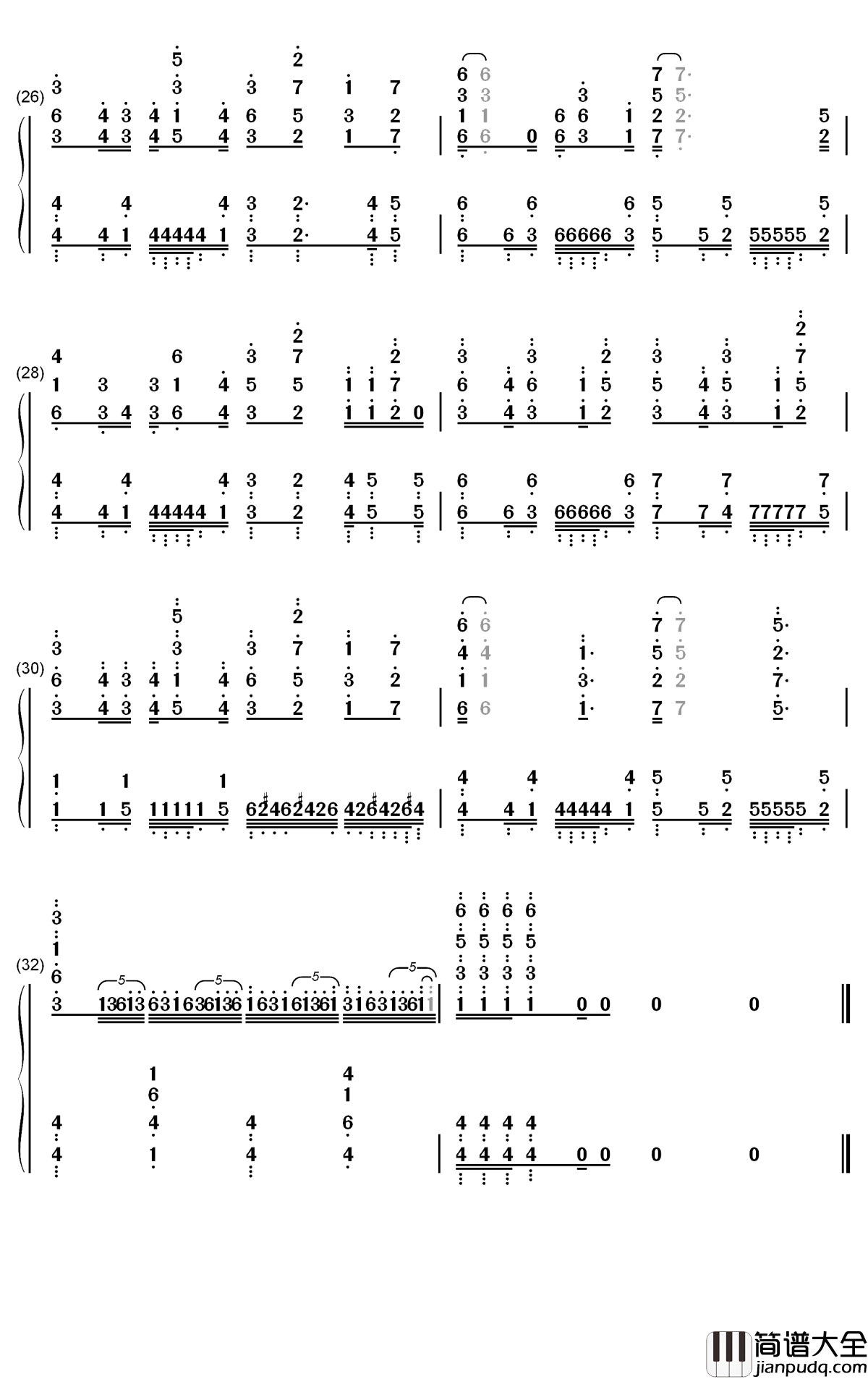 Stories钢琴简谱_数字双手_Snow_Man