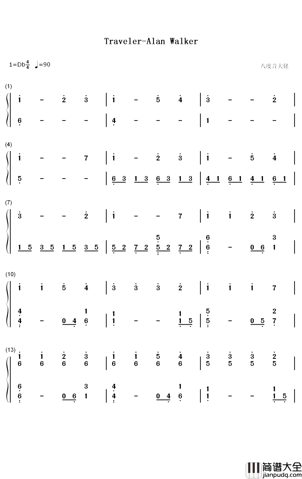 Traveler钢琴简谱_数字双手_Alan_Walker