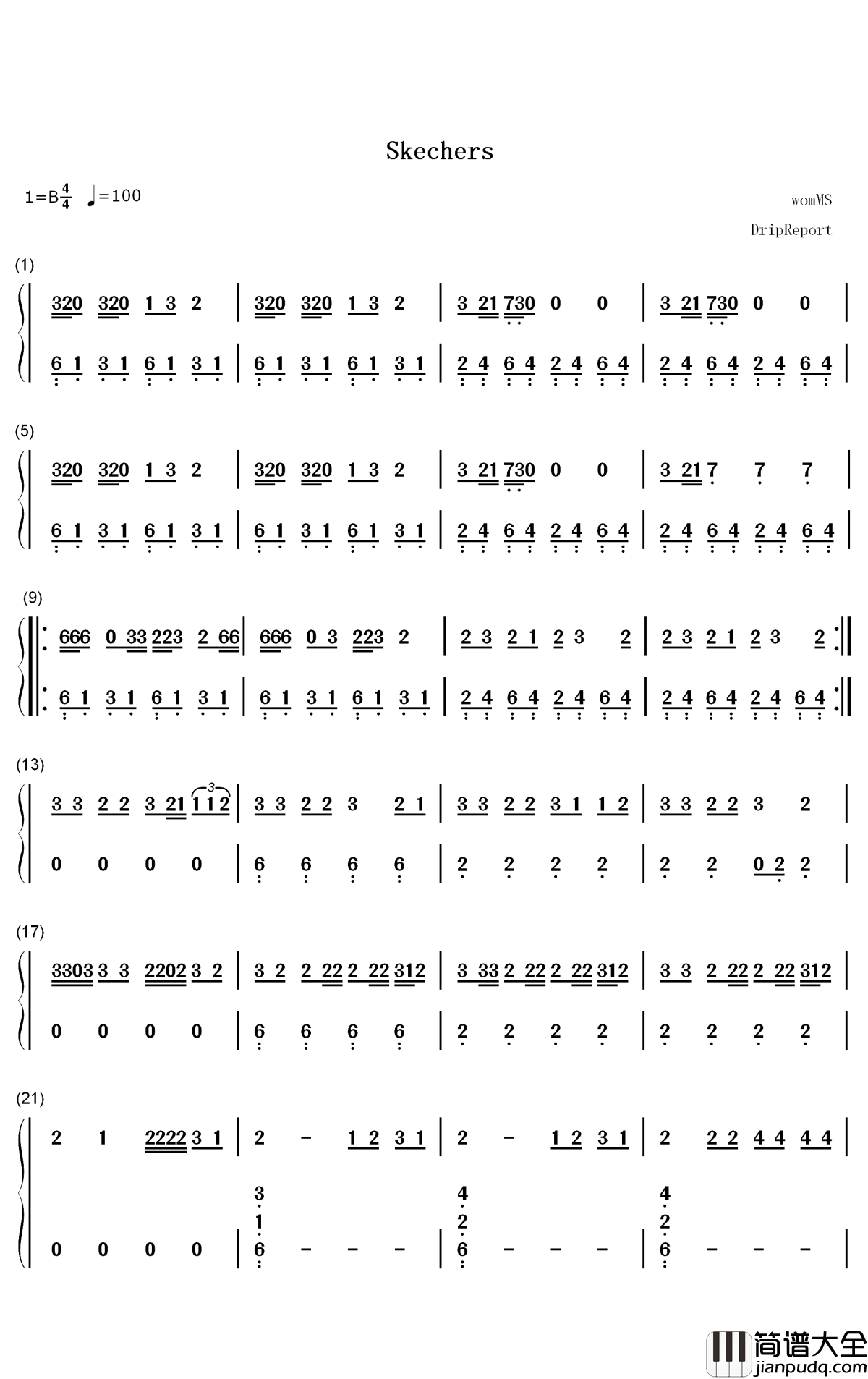 Skechers钢琴简谱_数字双手_DripReport