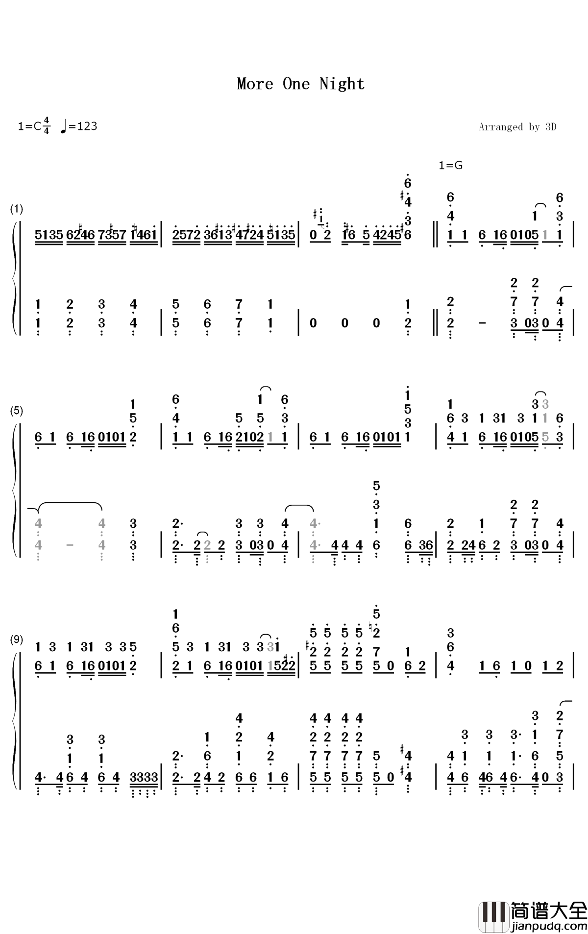 More_One_Night钢琴简谱_数字双手_水濑祈_久保由利香