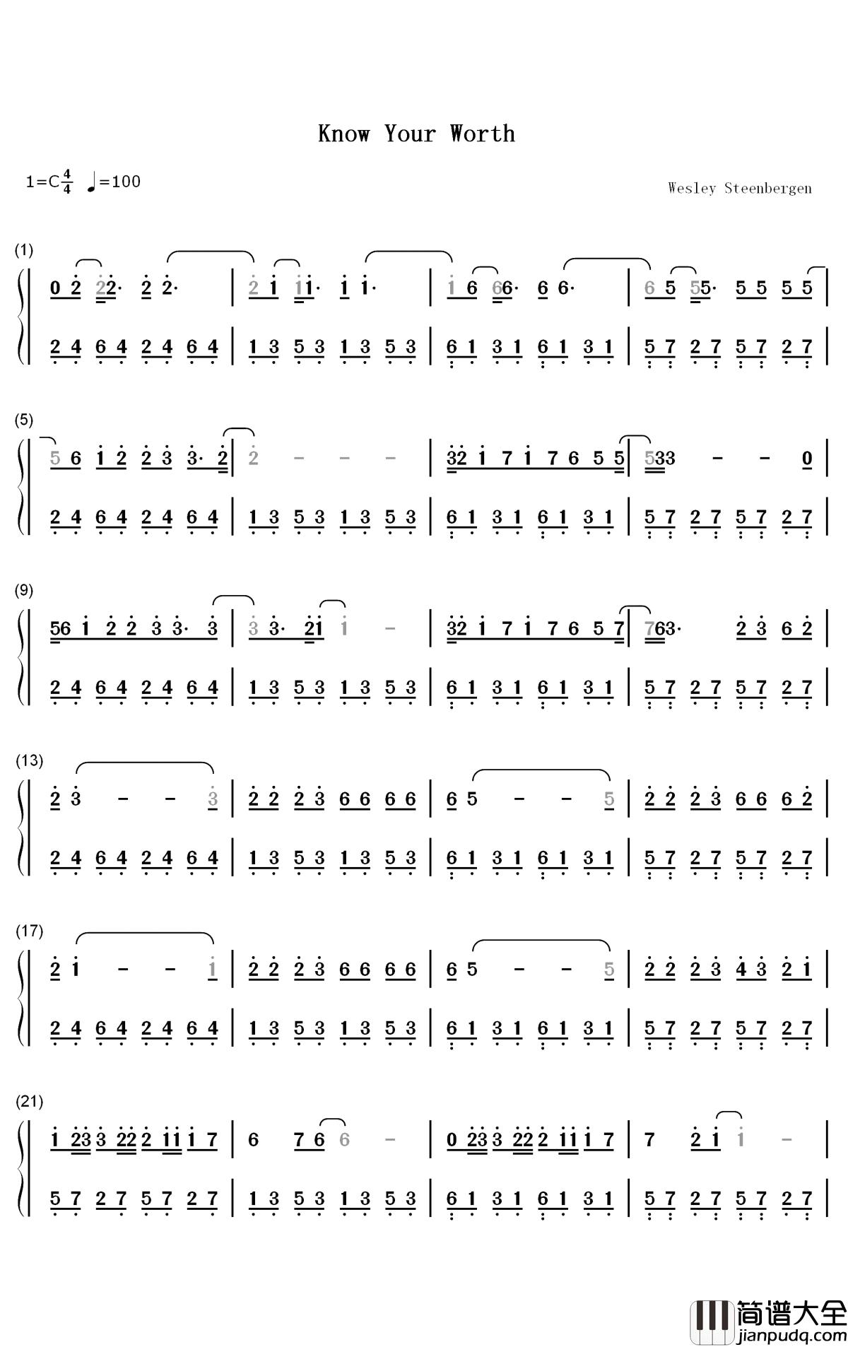 Know_Your_Worth钢琴简谱_数字双手_Khalid_Disclosure