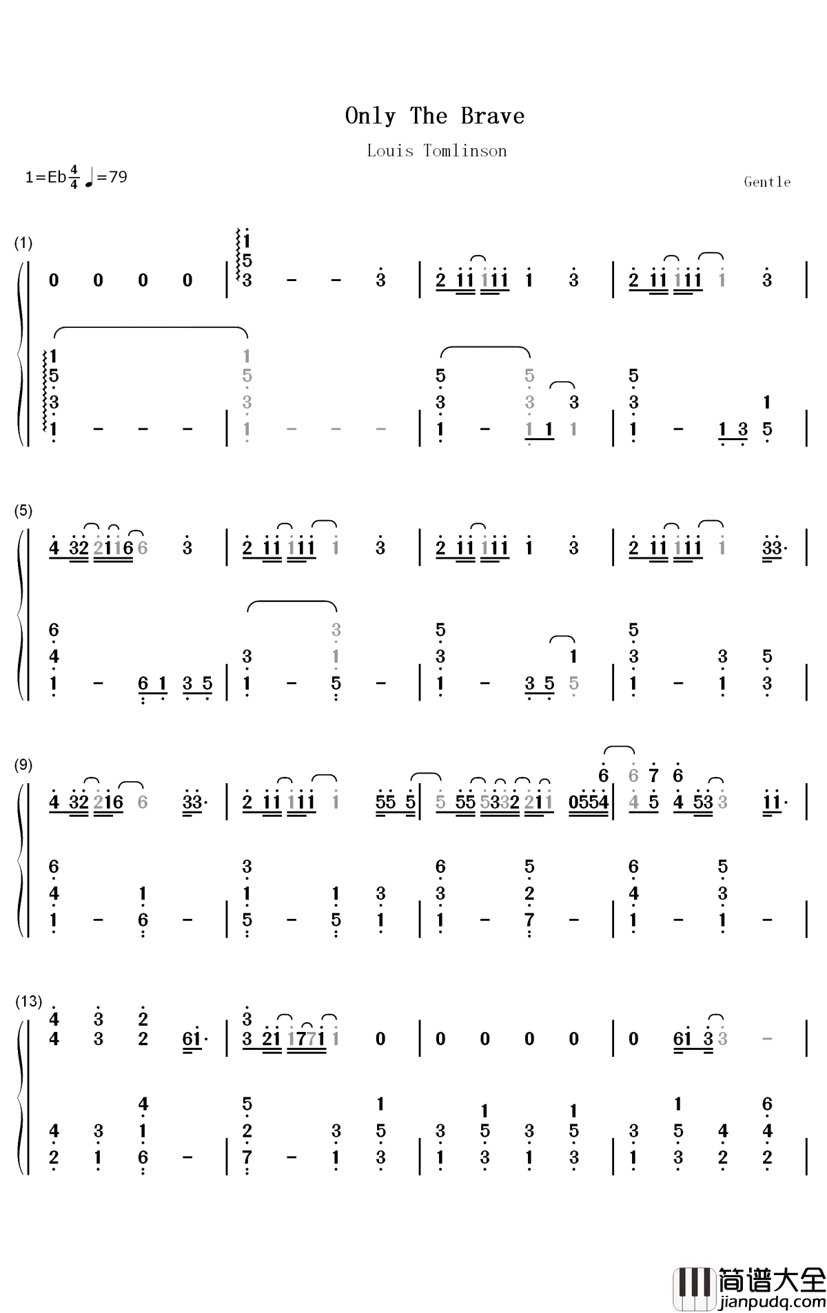 Only_The_Brave钢琴简谱_数字双手_Louis_Tomlinson