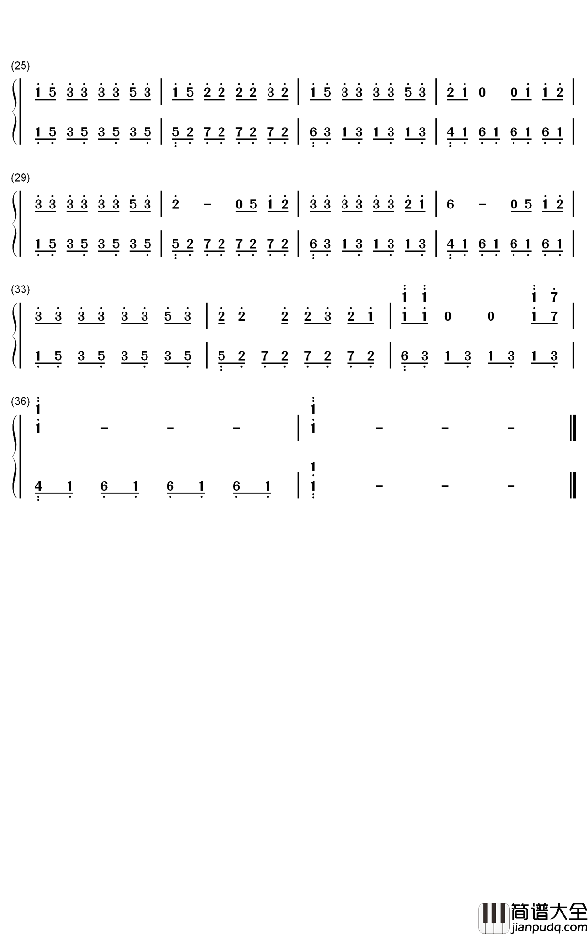 微微钢琴简谱_数字双手_傅如乔
