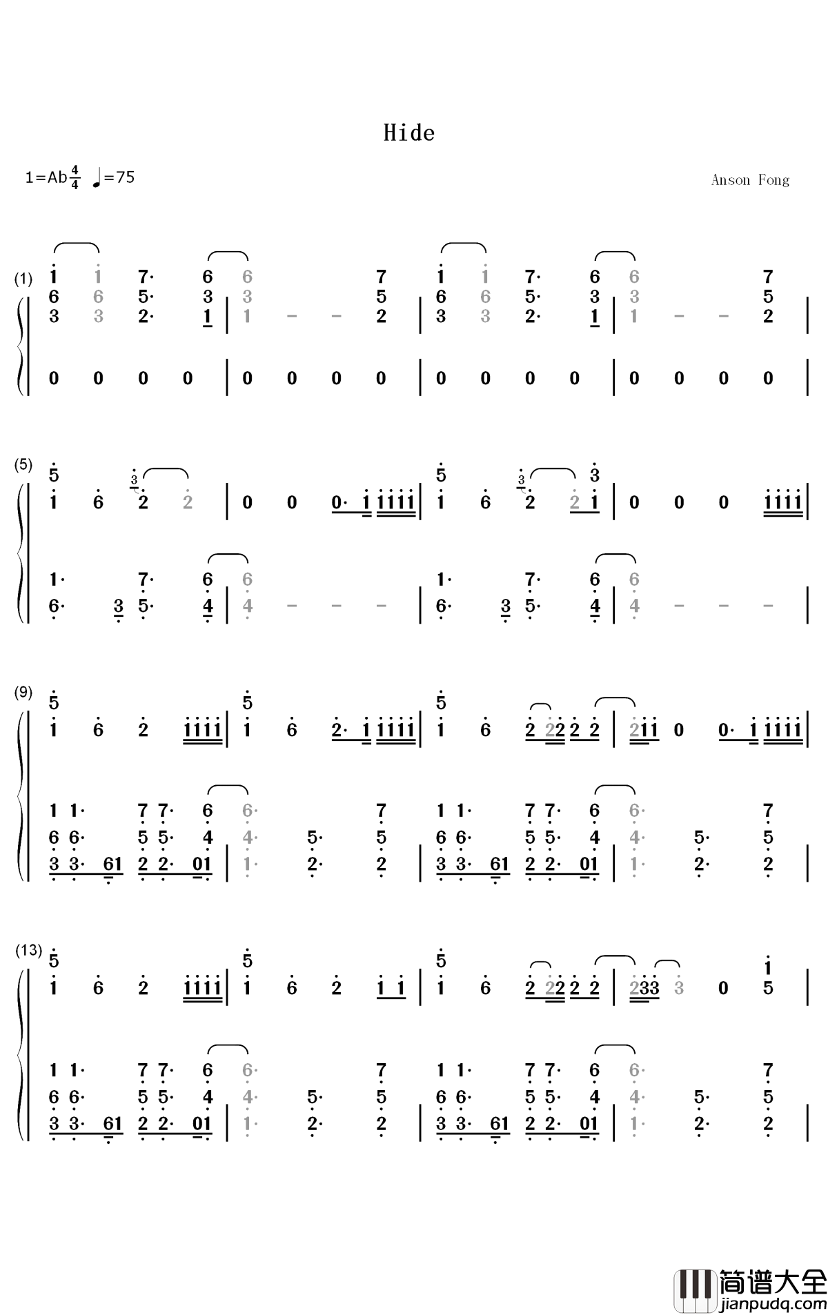 Hide钢琴简谱_数字双手_Juice_Wrld_Seezyn