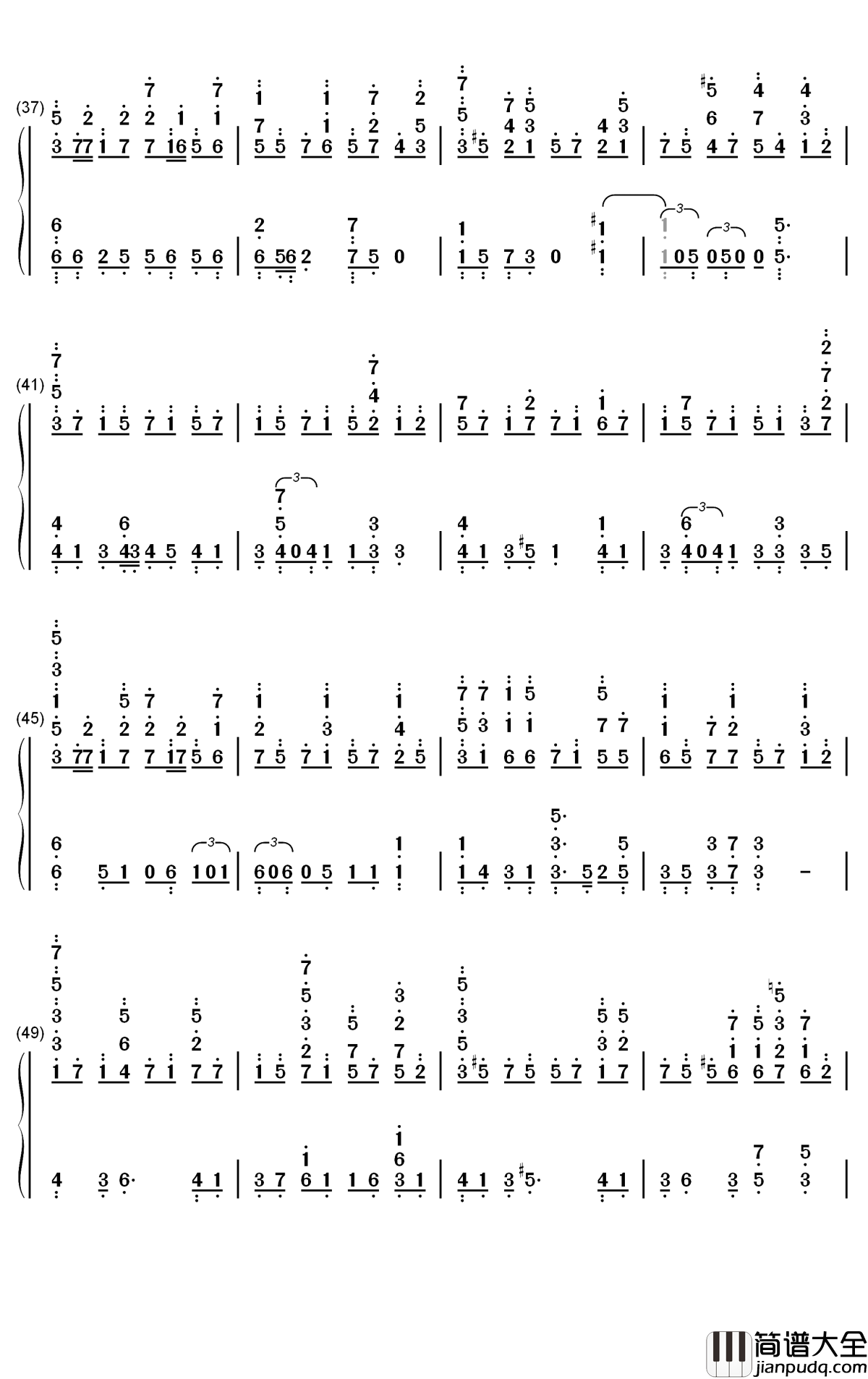 鏡面の波钢琴简谱_数字双手_YURiKA