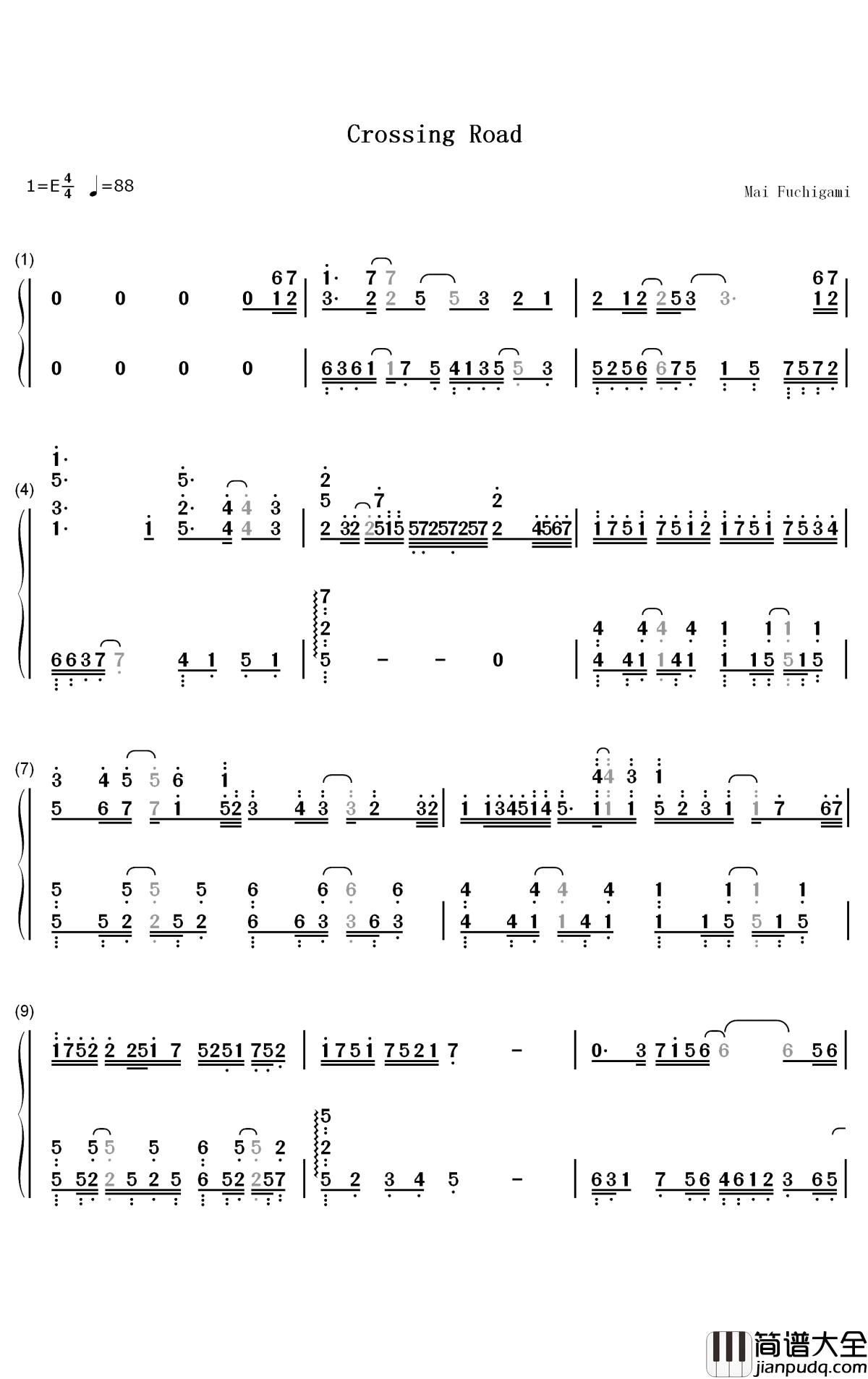 Crossing_Road钢琴简谱_数字双手_渕上舞