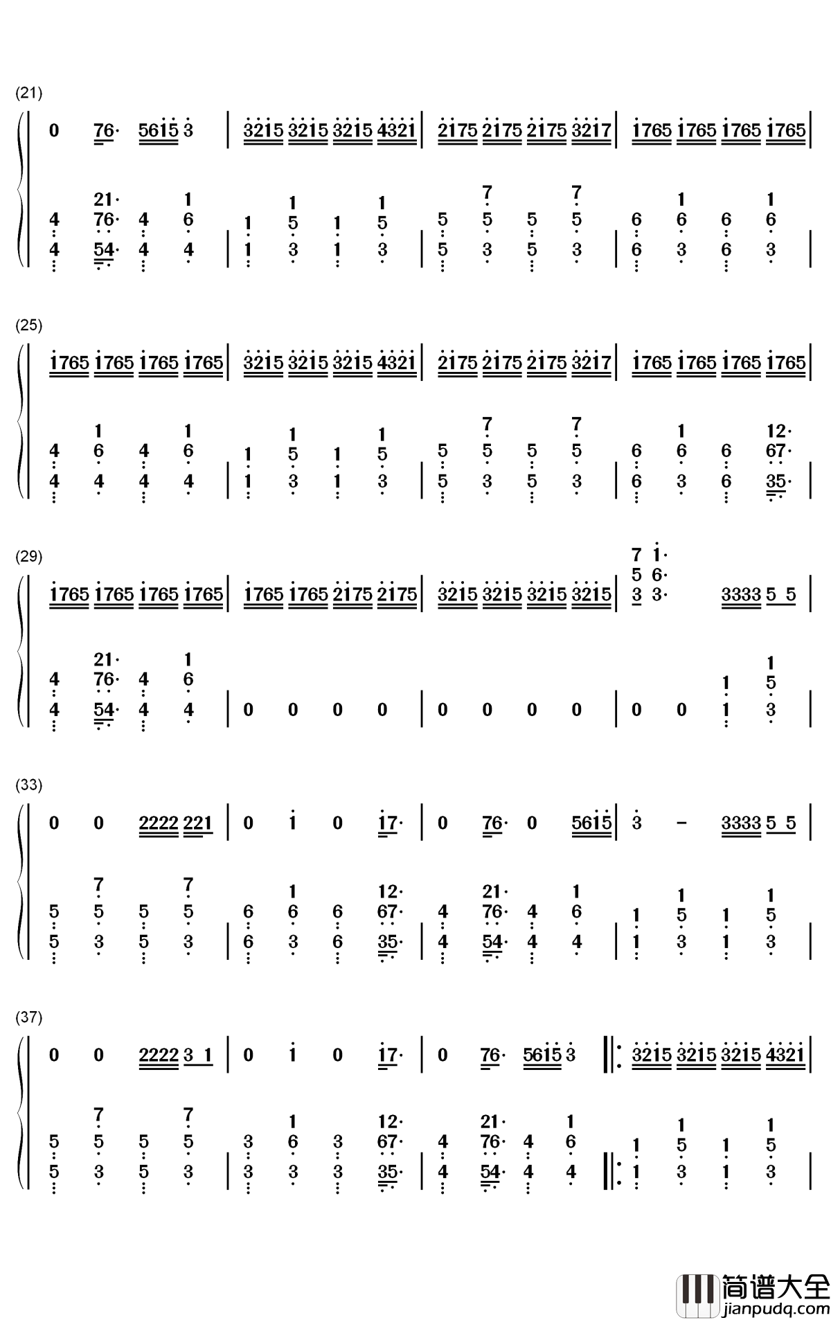Daddy简谱_Coldplay歌曲_数字双手曲谱