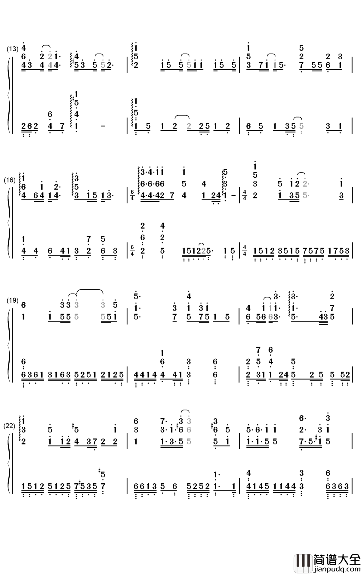 雪花落下钢琴简谱_数字双手_周深