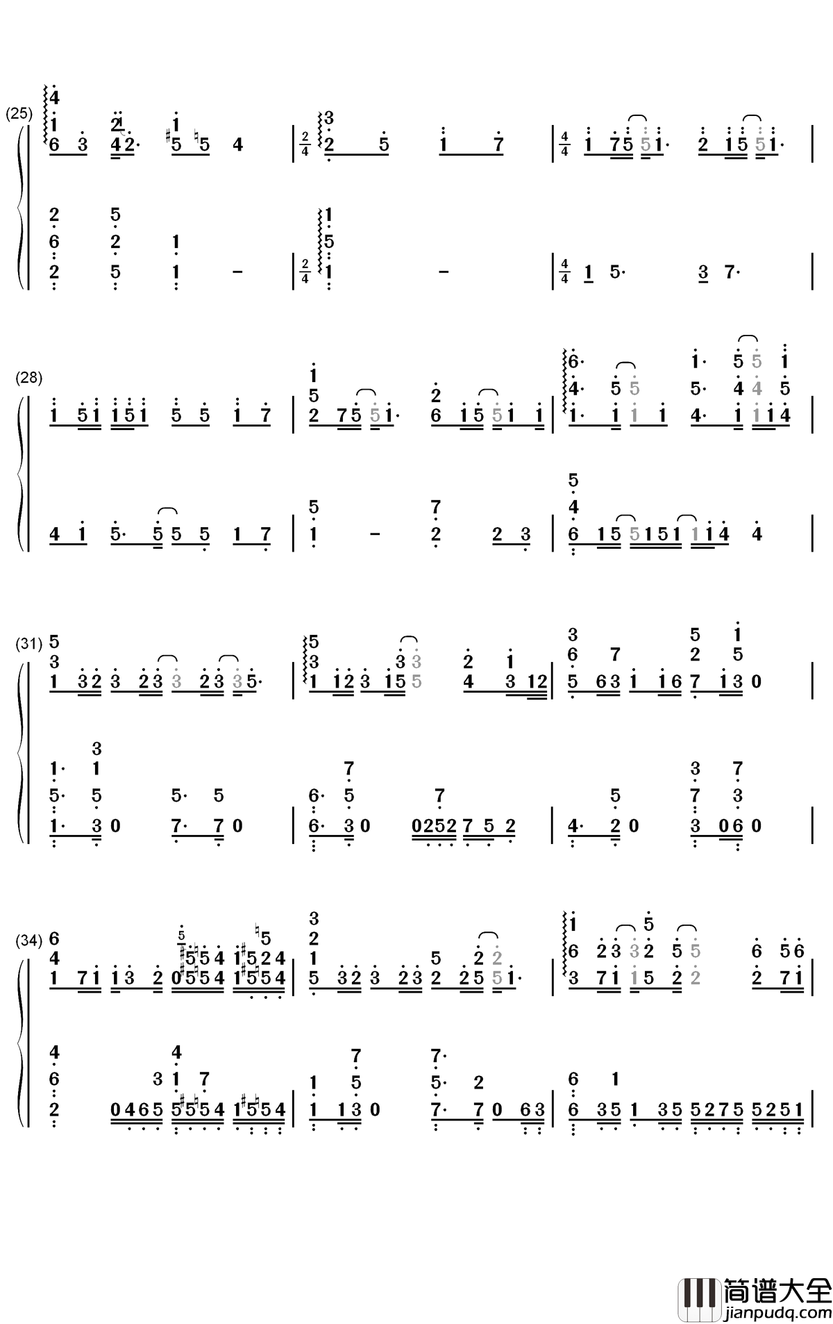 雪花落下钢琴简谱_数字双手_周深