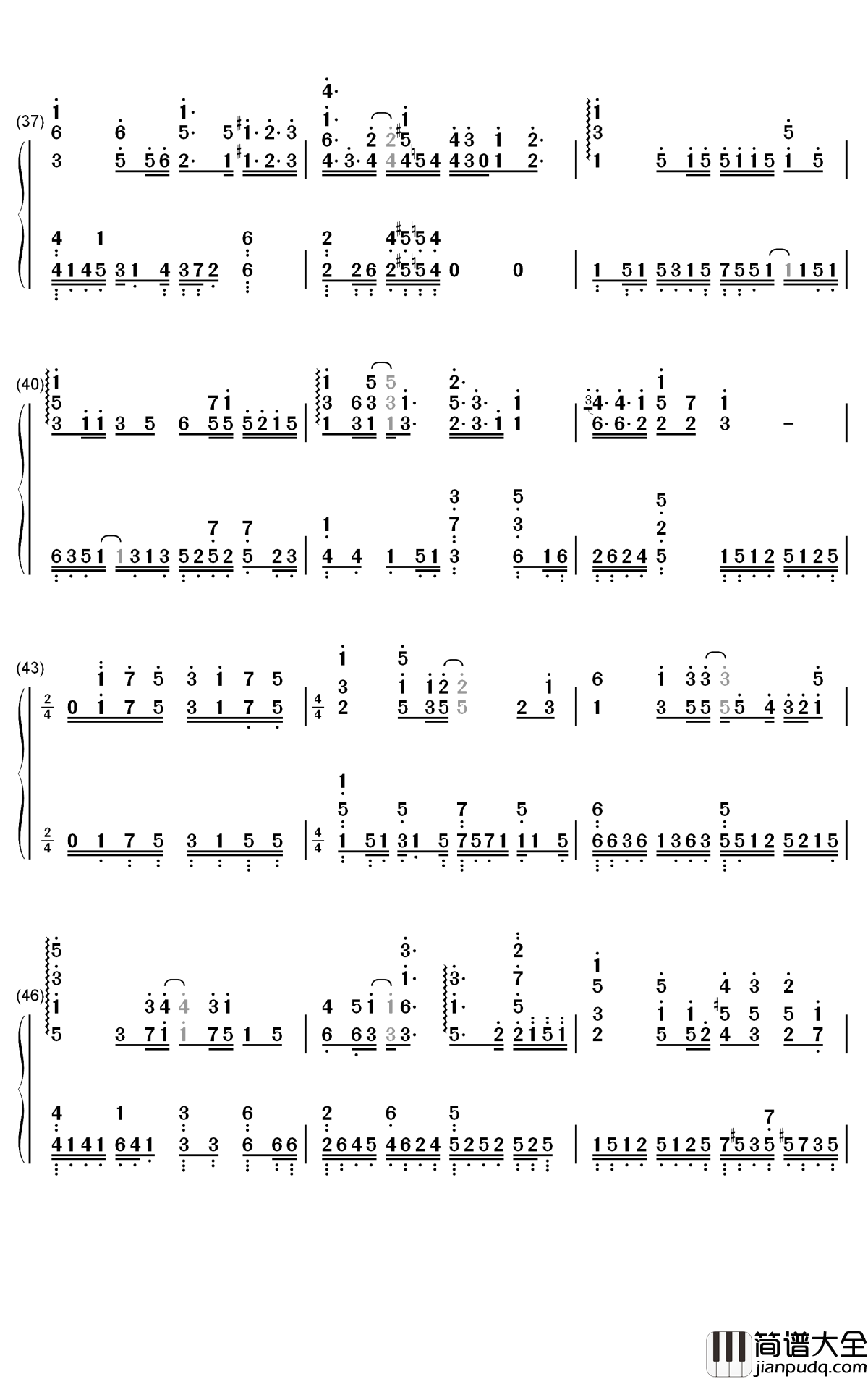 雪花落下钢琴简谱_数字双手_周深