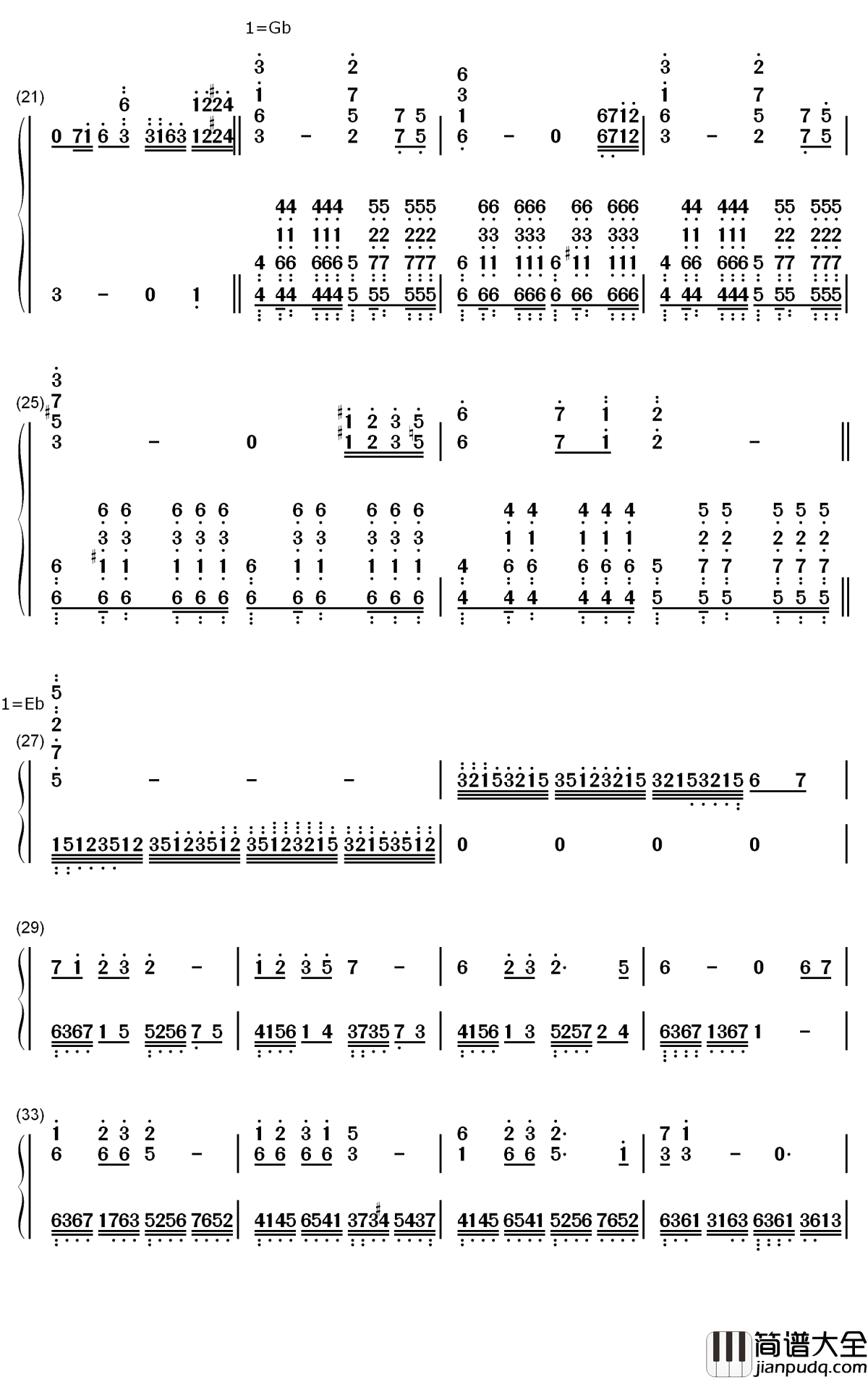 梨花雨钢琴简谱_数字双手_齐栾