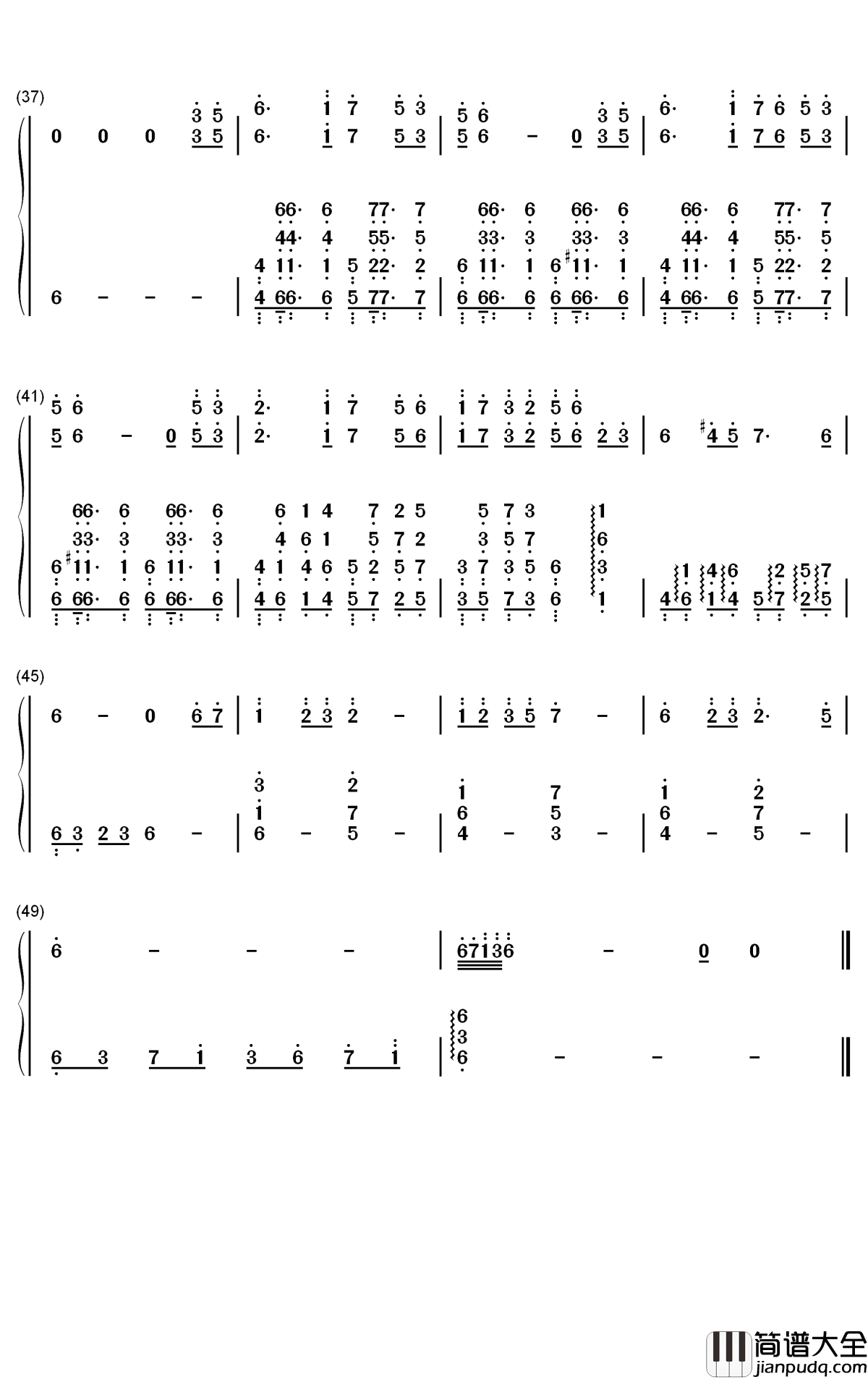 梨花雨钢琴简谱_数字双手_齐栾