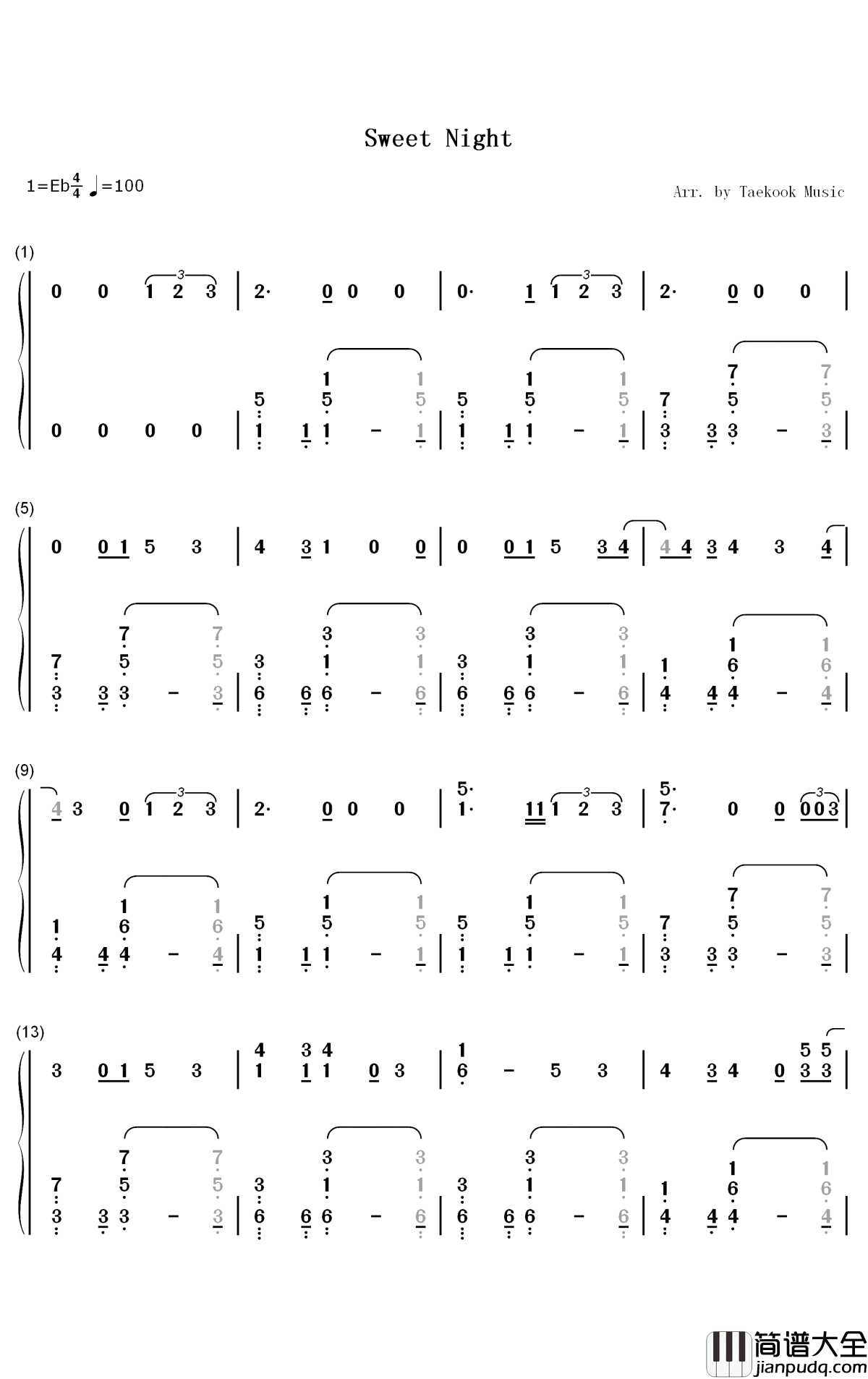 Sweet_Night钢琴简谱_数字双手_V_防弹少年团