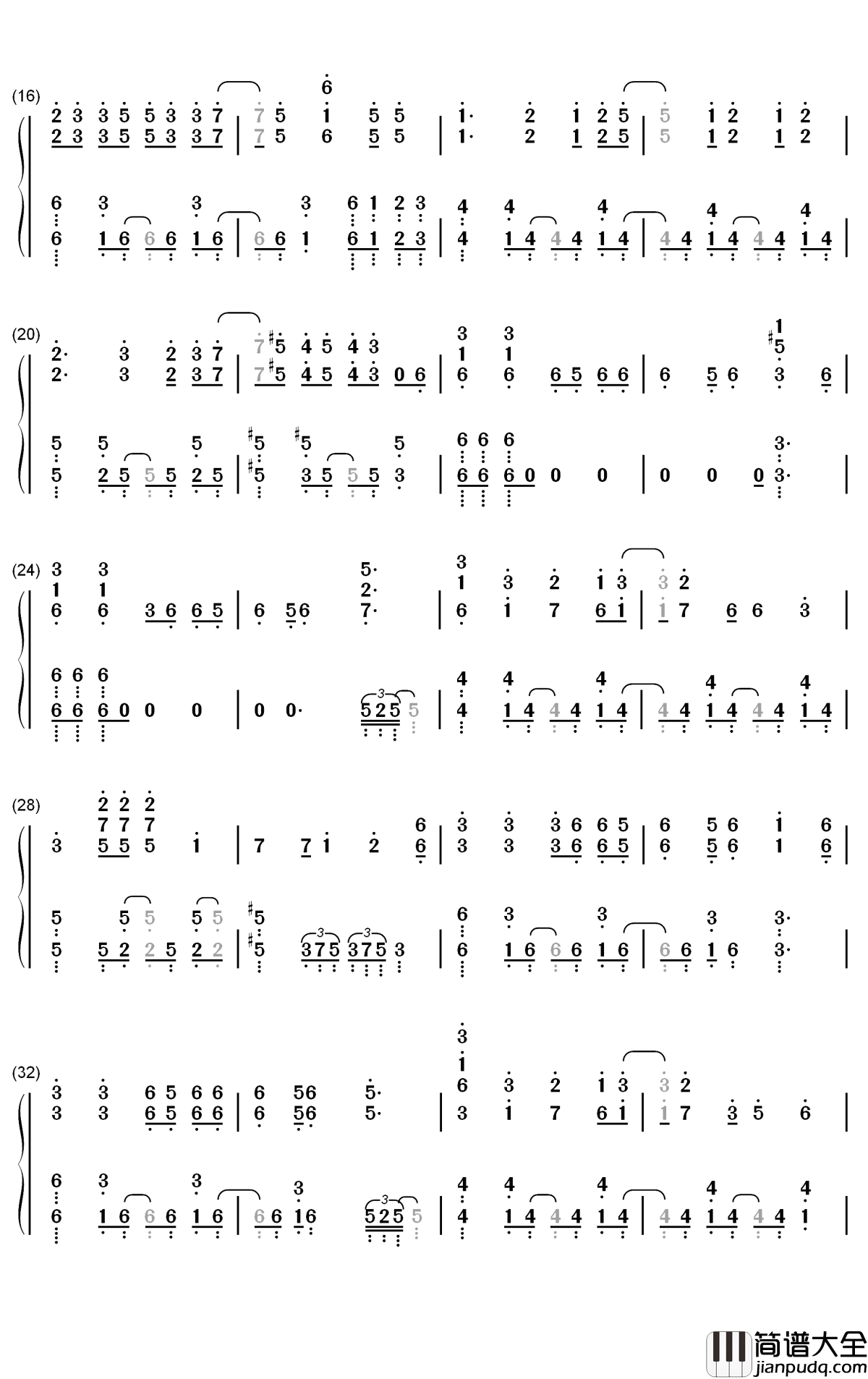 No.7钢琴简谱_数字双手_地缚少年乐队