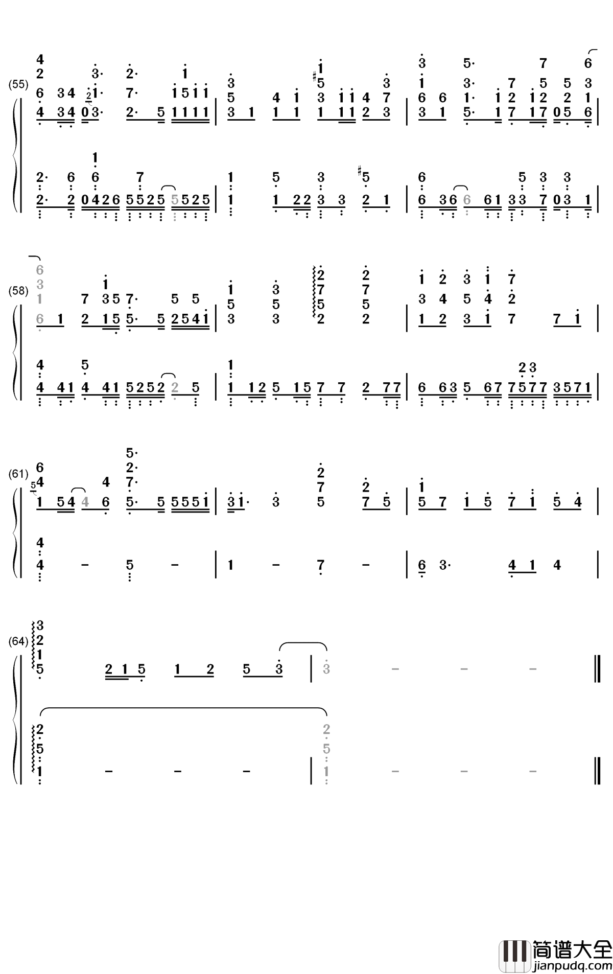 后来遇见他钢琴简谱_数字双手_胡66