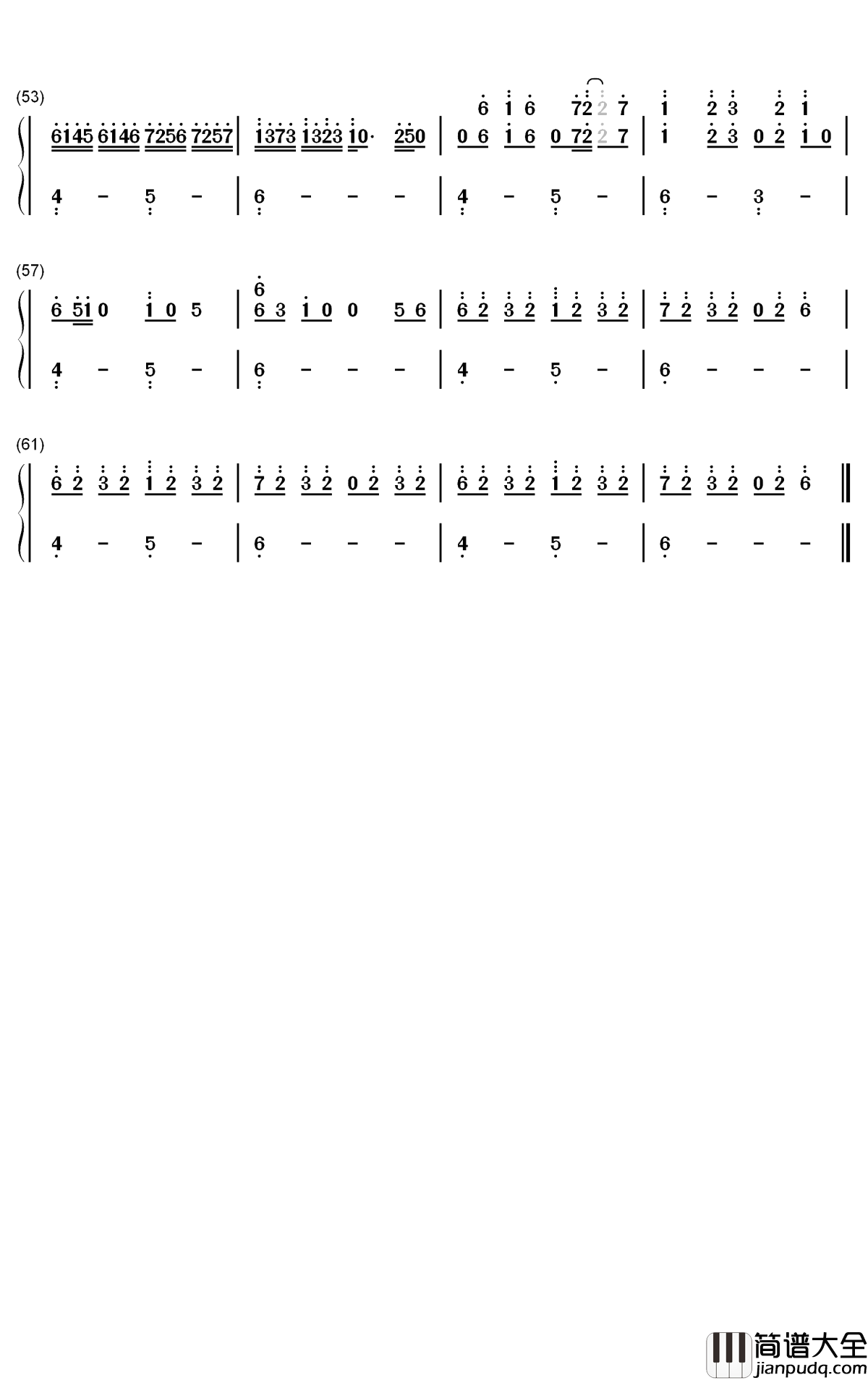 天空云海钢琴简谱_数字双手_dylanf