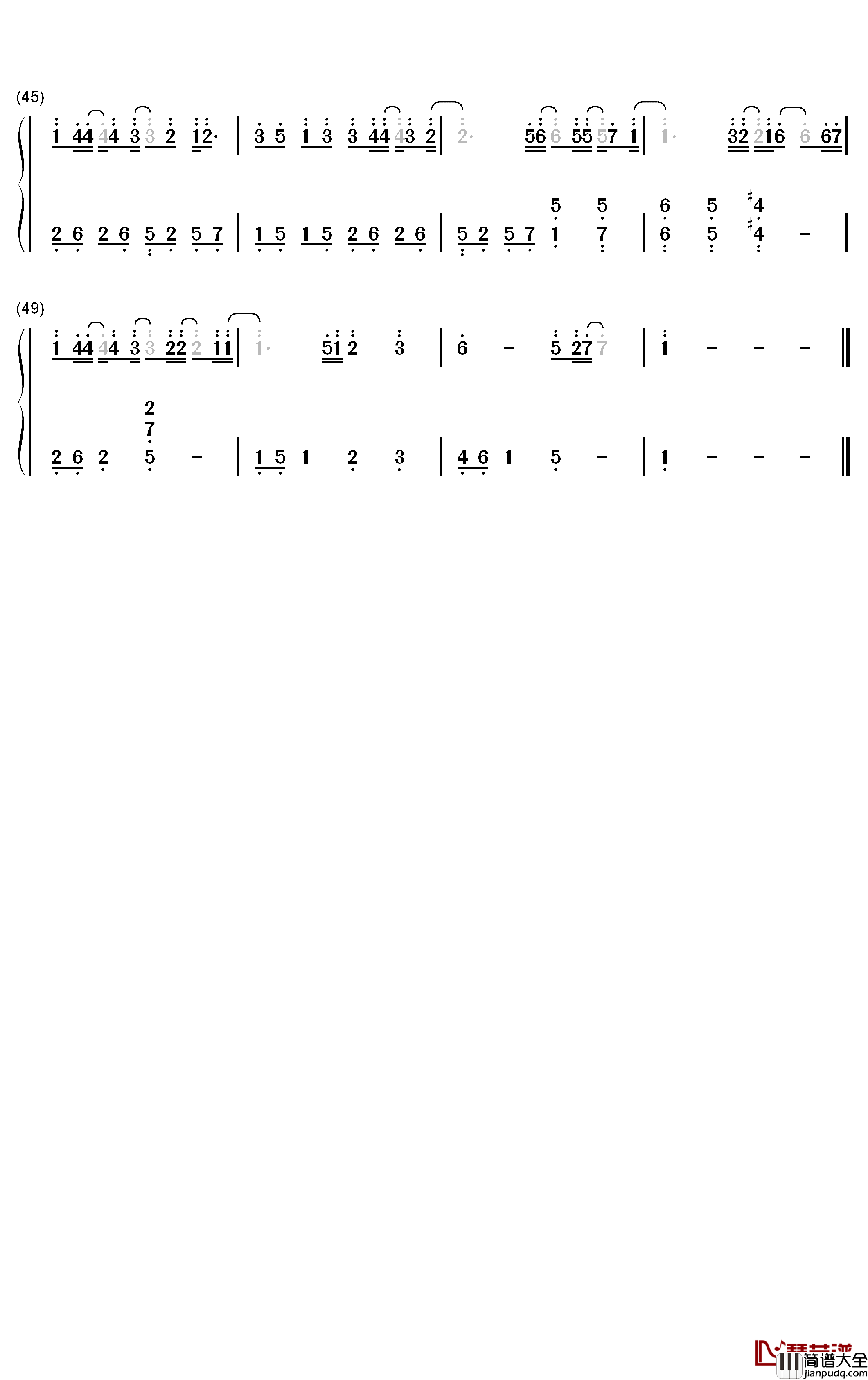 我在呢钢琴简谱_数字双手_TANK
