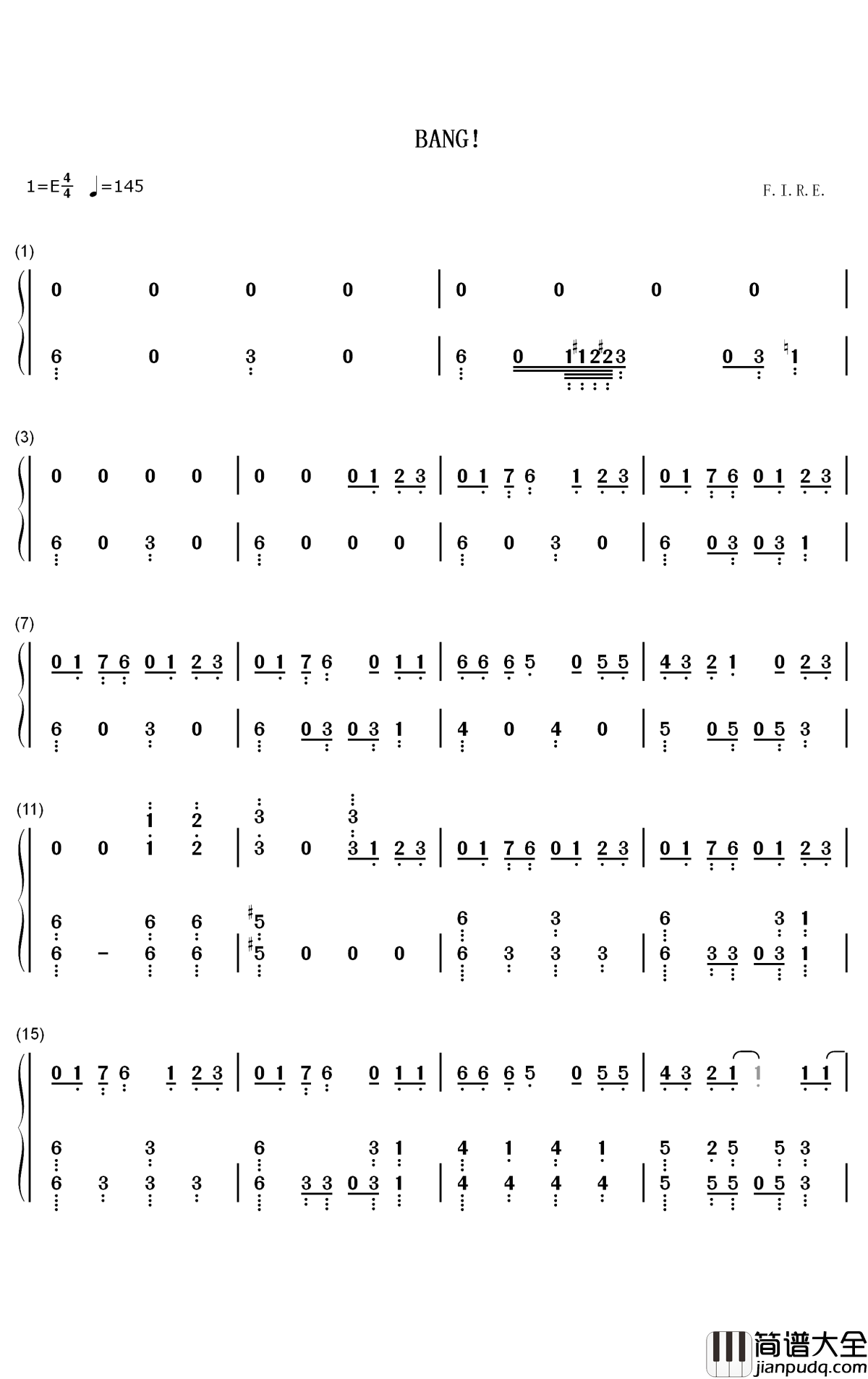 Bang钢琴简谱_数字双手_AJR