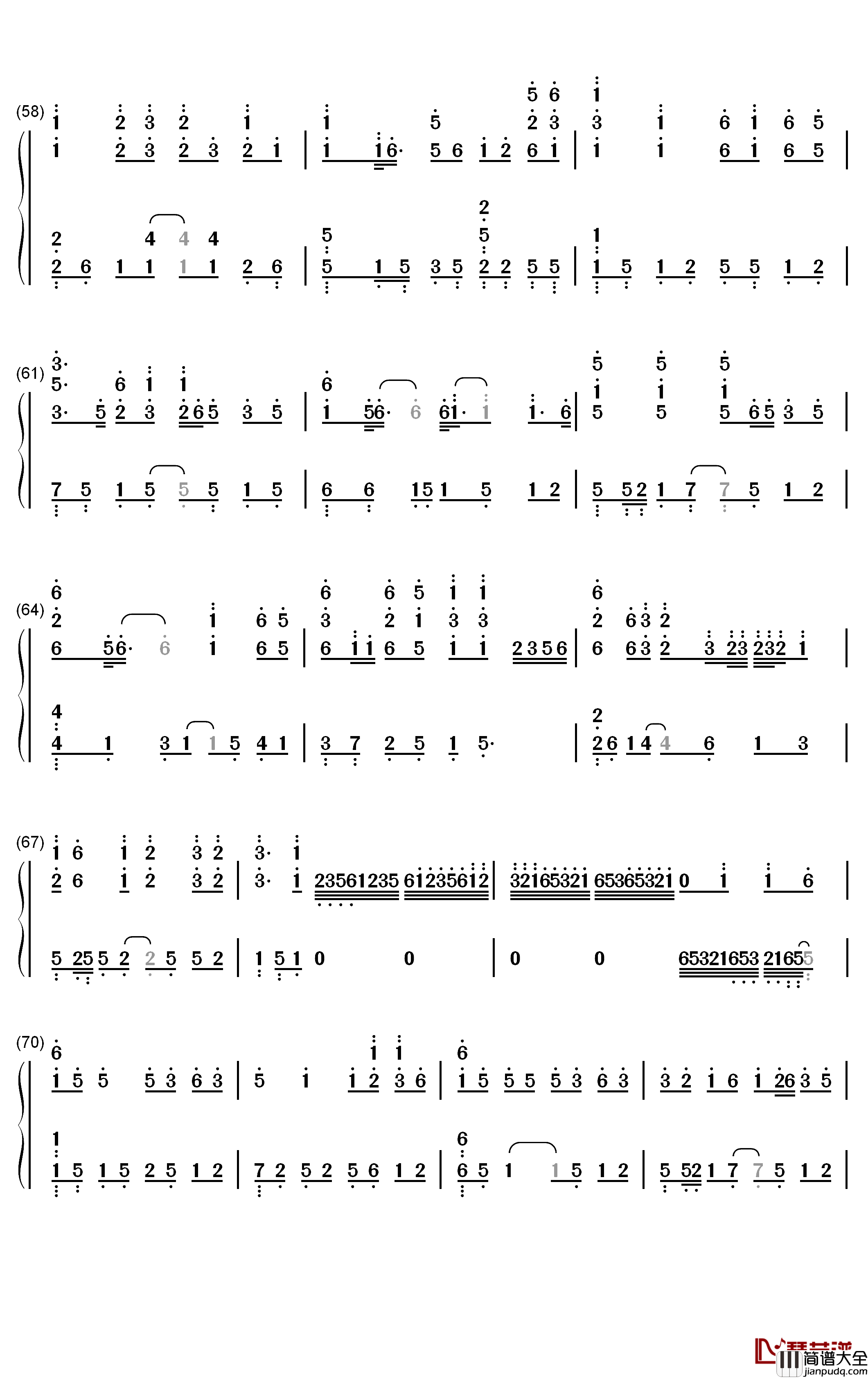 苏幕遮钢琴简谱_数字双手_张晓棠