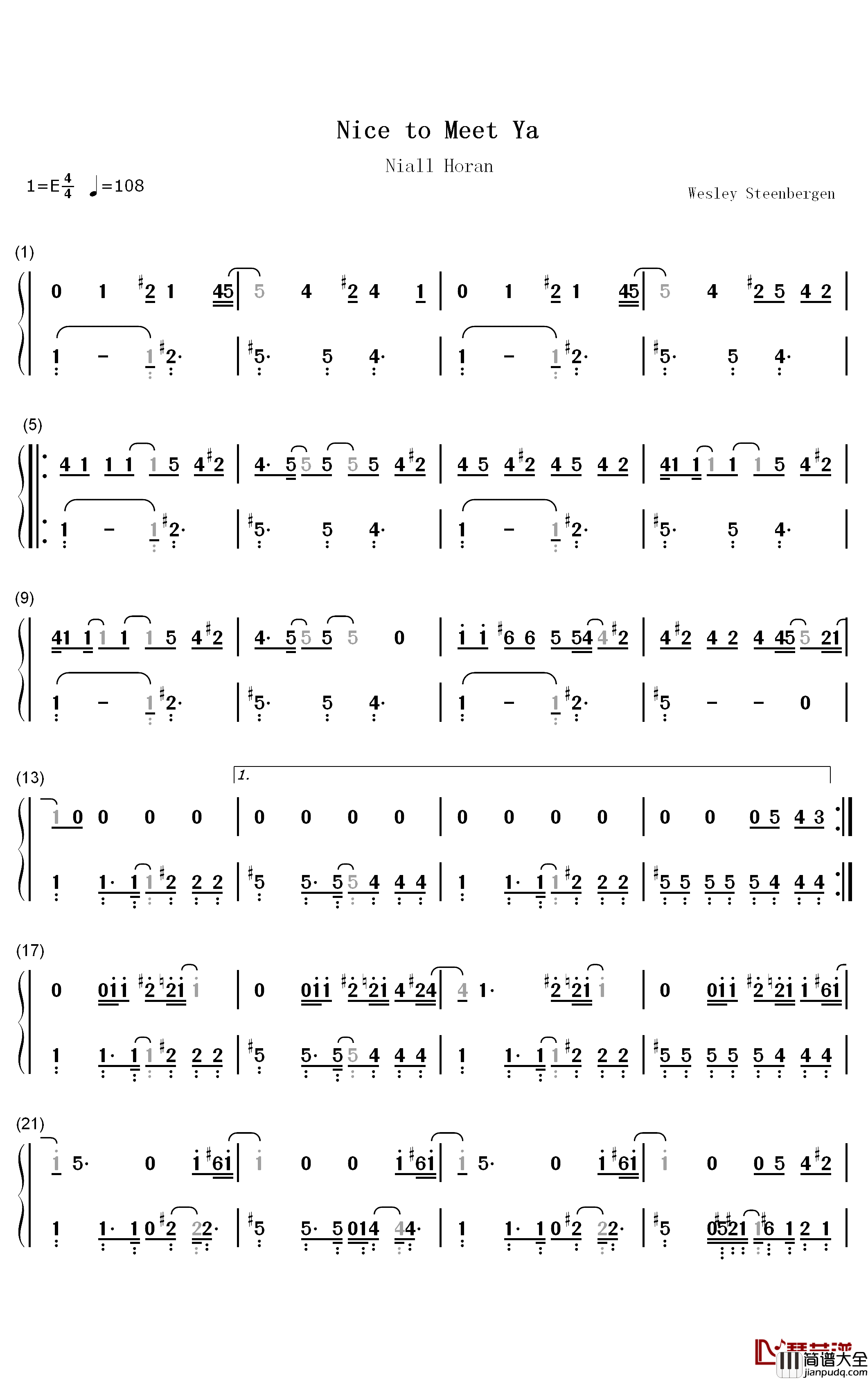 Nice_to_Meet_Ya钢琴简谱_数字双手_Niall_Horan