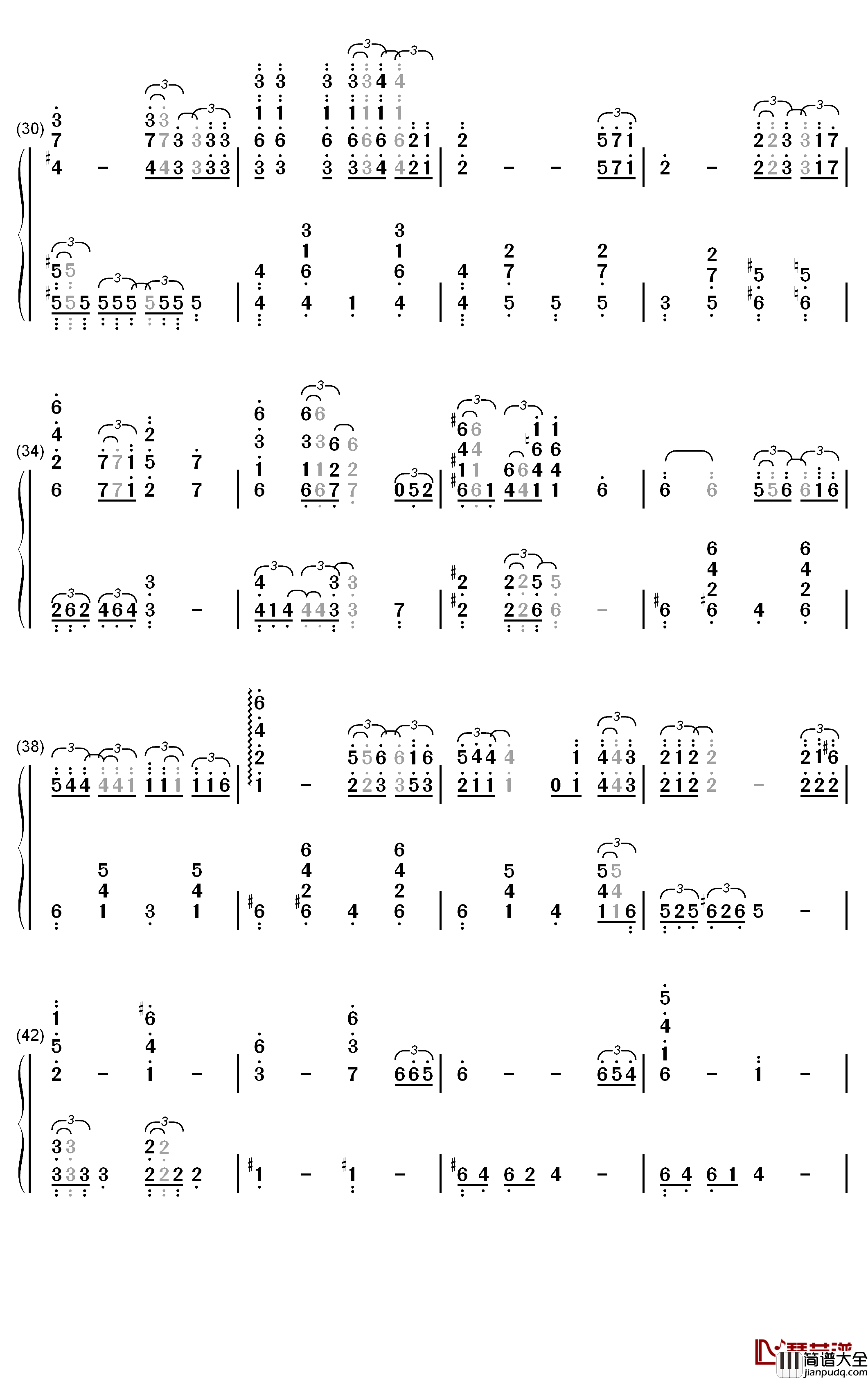 一去不返的时光钢琴简谱_数字双手_久石让