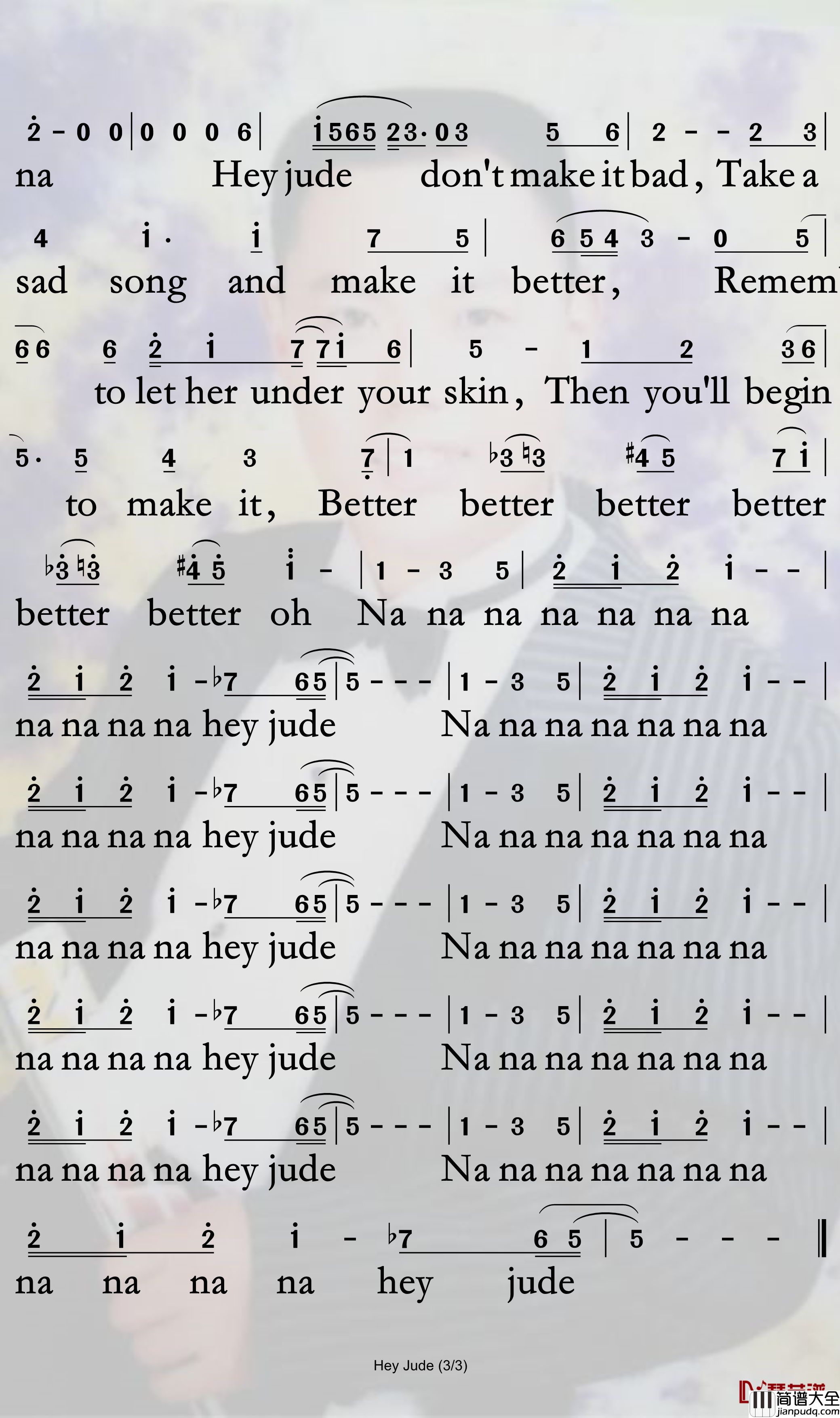 Hey_Jude简谱_TheBeatles/TributeBand歌曲_孙世彦曲谱