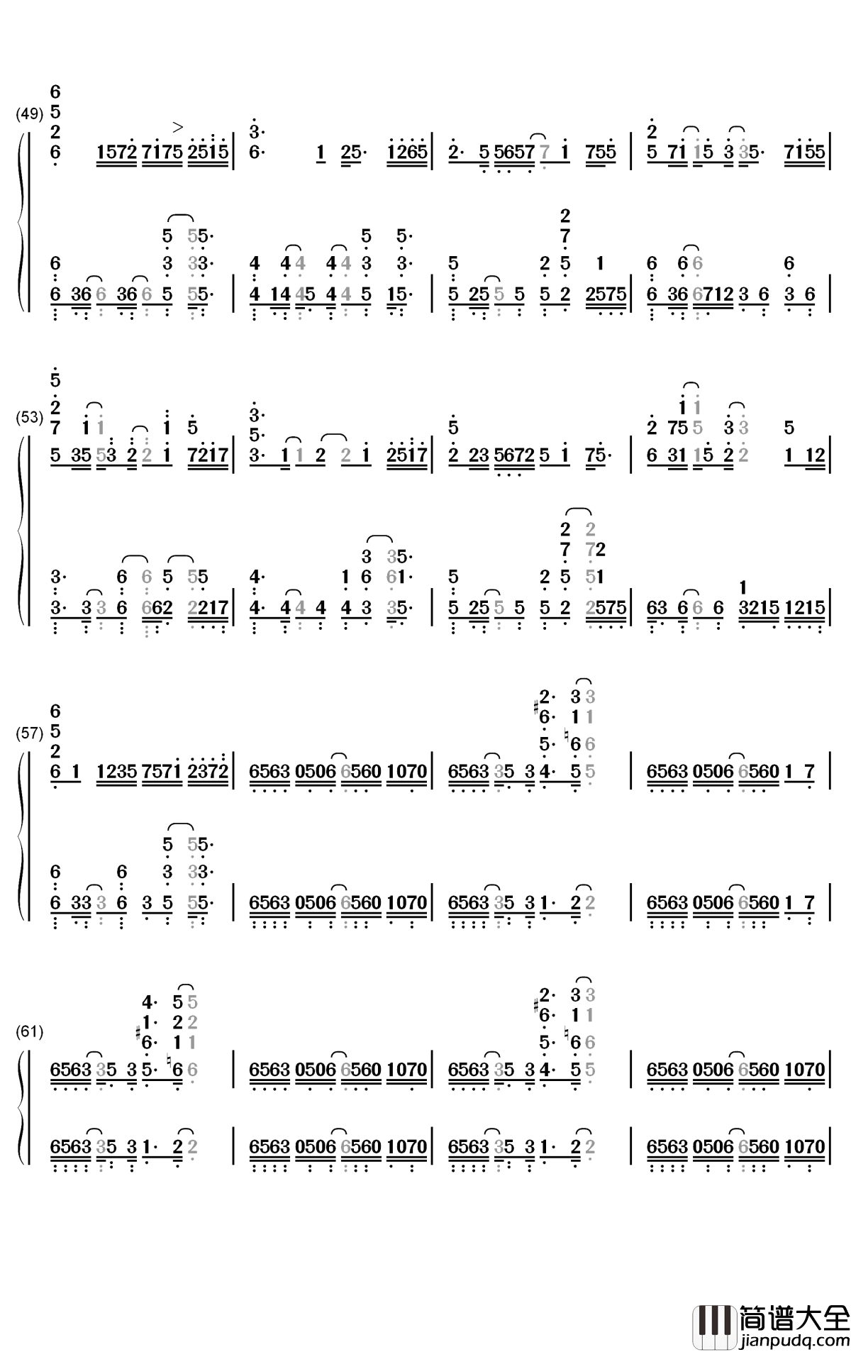 Lightning_Moment钢琴简谱_DJ_OKAWARI歌曲_数字双手曲谱