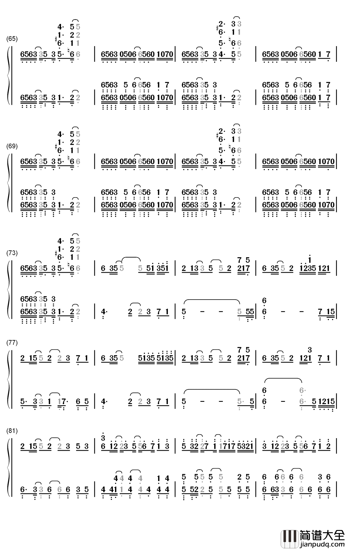 Lightning_Moment钢琴简谱_DJ_OKAWARI歌曲_数字双手曲谱