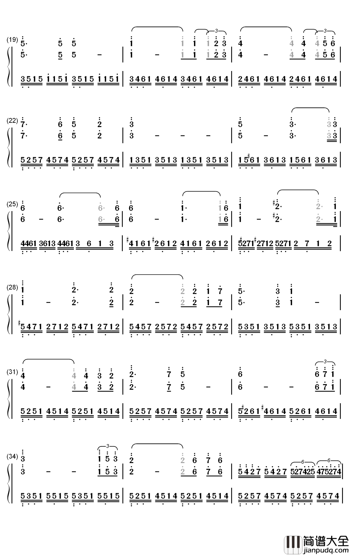 圣母颂钢琴简谱_古诺歌曲_数字双手曲谱