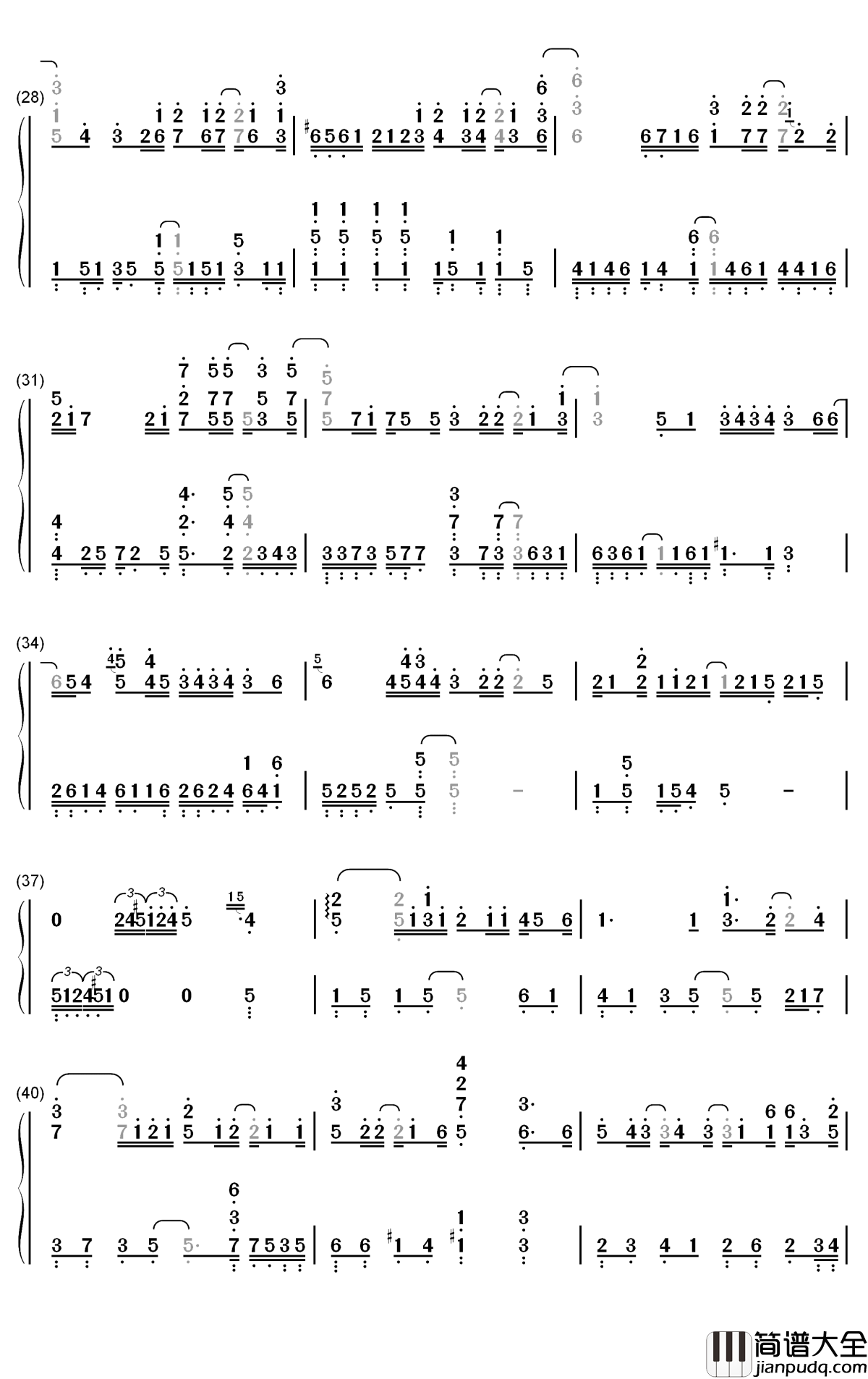 无人之岛钢琴简谱_任然歌曲_数字双手曲谱